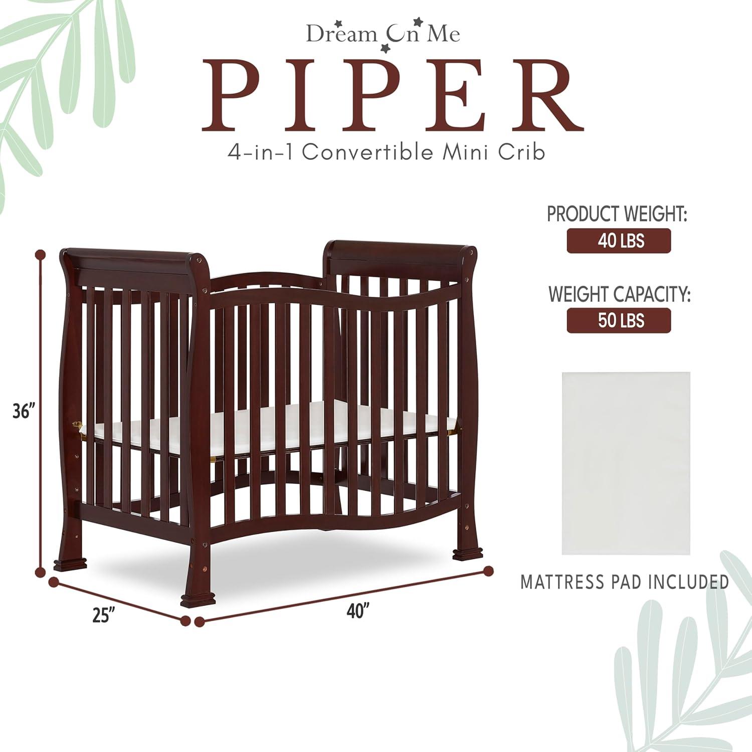 Dream On Me JPMA Certified Piper 4-in-1 Convertible Mini Crib