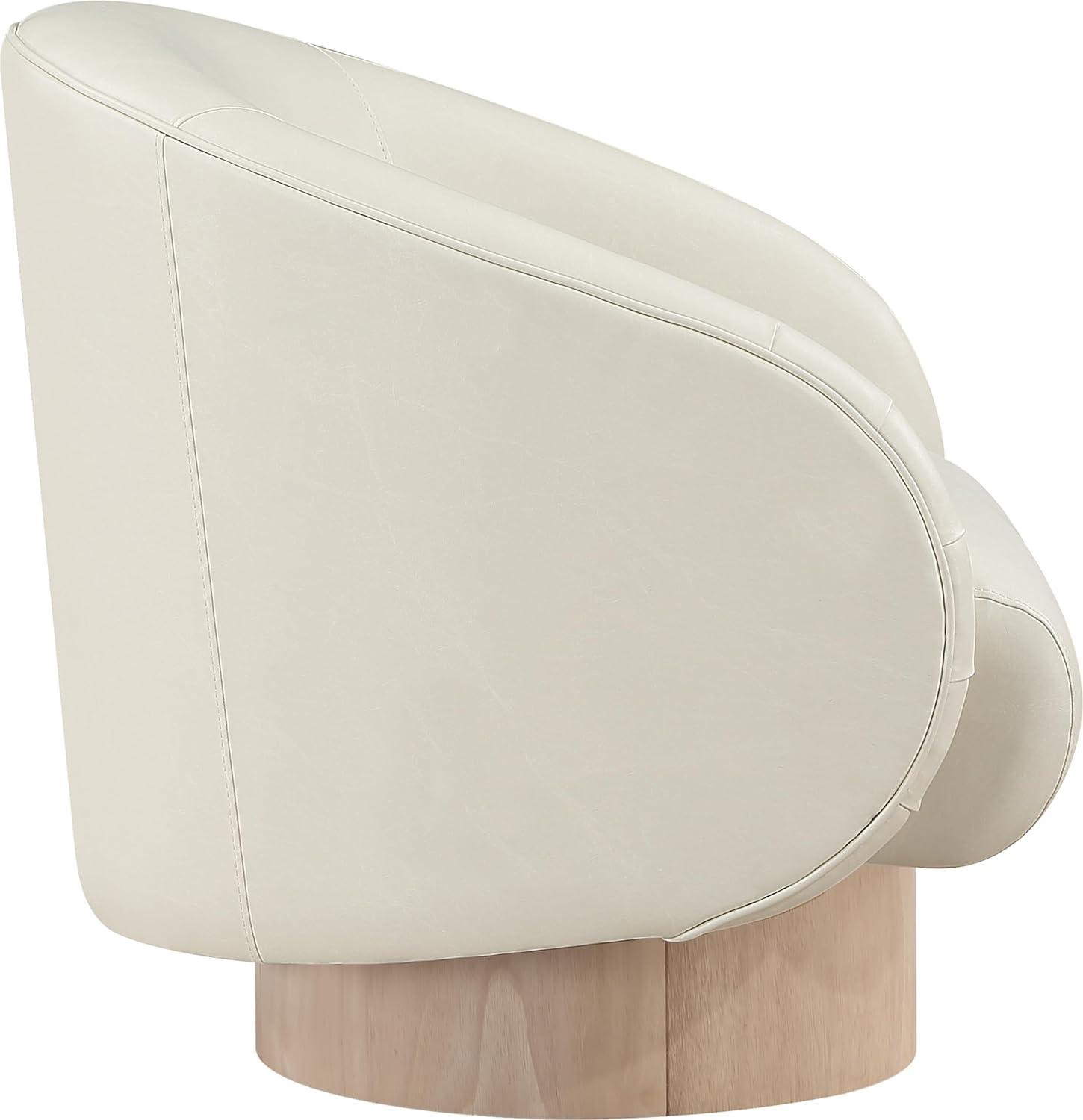 Cream Vegan Leather Swivel Accent Chair with Ash Wood Base