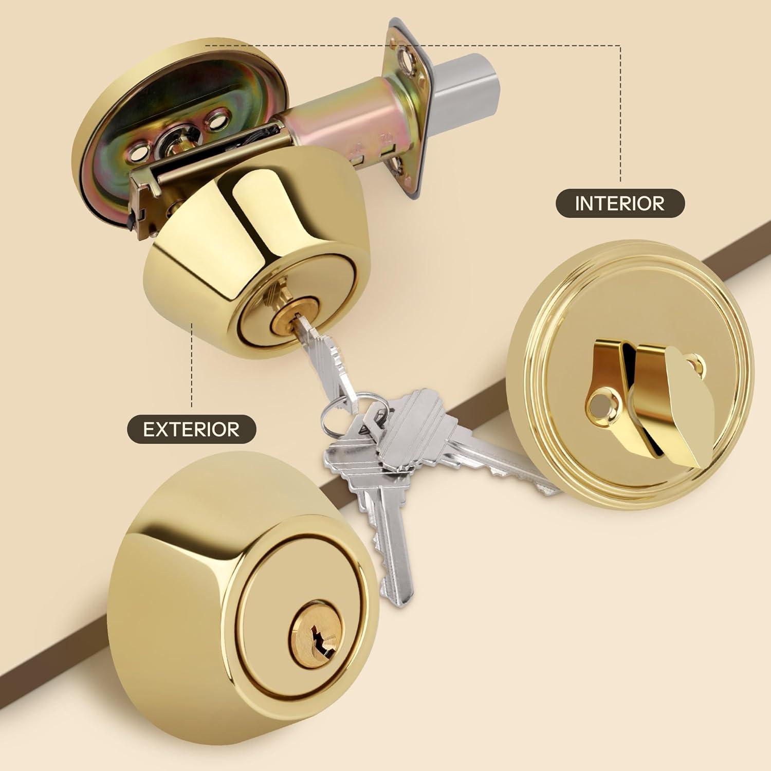 Design House 727438 Single Cylinder 6-Way Universal Deadbolt with Latch Polished Brass