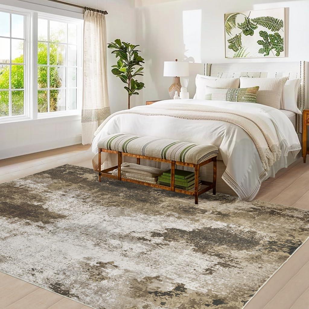 Garvee 5'x7' Modern Blue Abstract Area Rug Machine Washable Contemporary Rug Soft Foldable Thin Accent Rug Anti-Slip Non-Shedding Floor Carpet