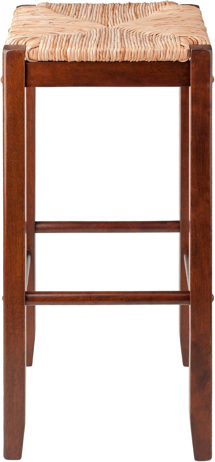 2pc Kaden Set Barstool Rush Seat Walnut - Winsome: Woven Square, Wooden Frame, Fixed Height