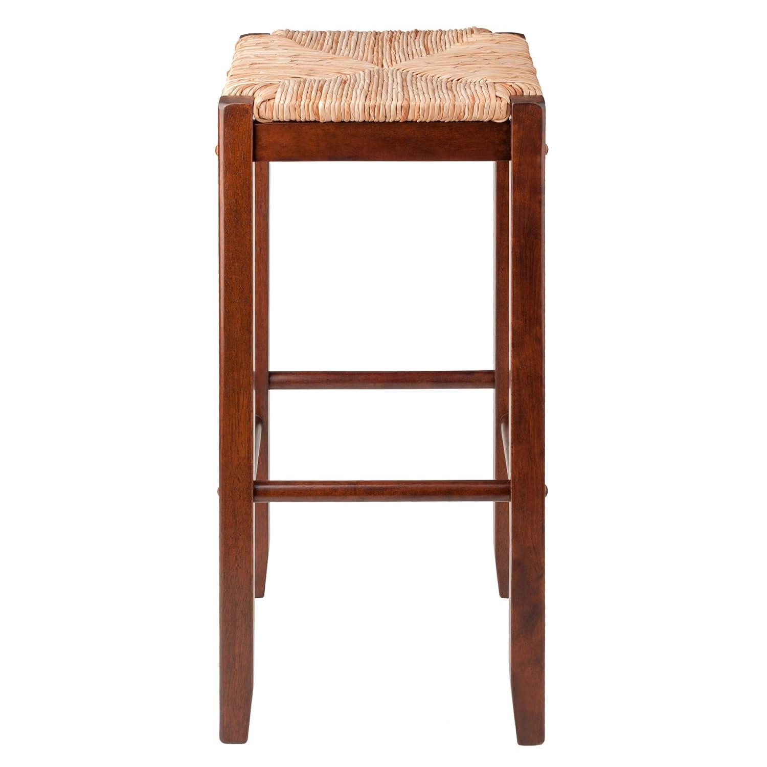 2pc Kaden Set Barstool Rush Seat Walnut - Winsome: Woven Square, Wooden Frame, Fixed Height