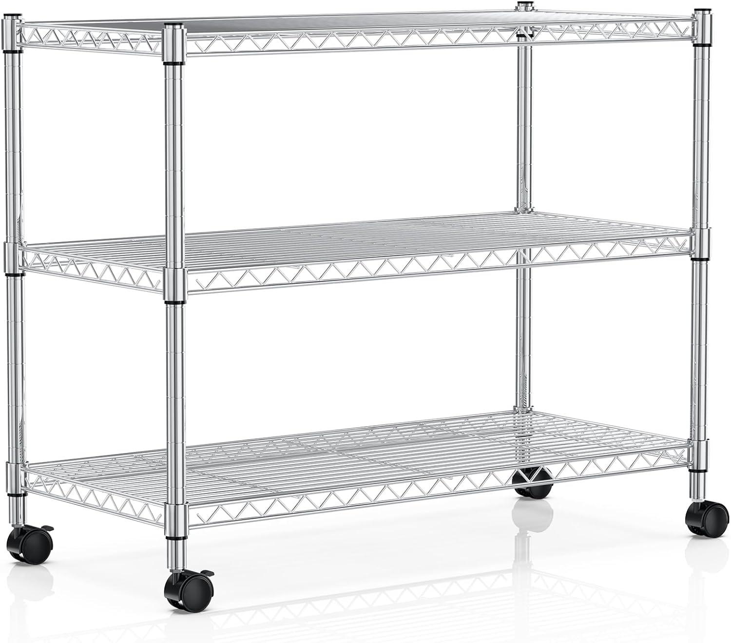 YSSOA Heavy Duty 3-Shelf Shelving with Wheels, Adjustable Storage Units, Steel Organizer Wire Rack, Plug Version