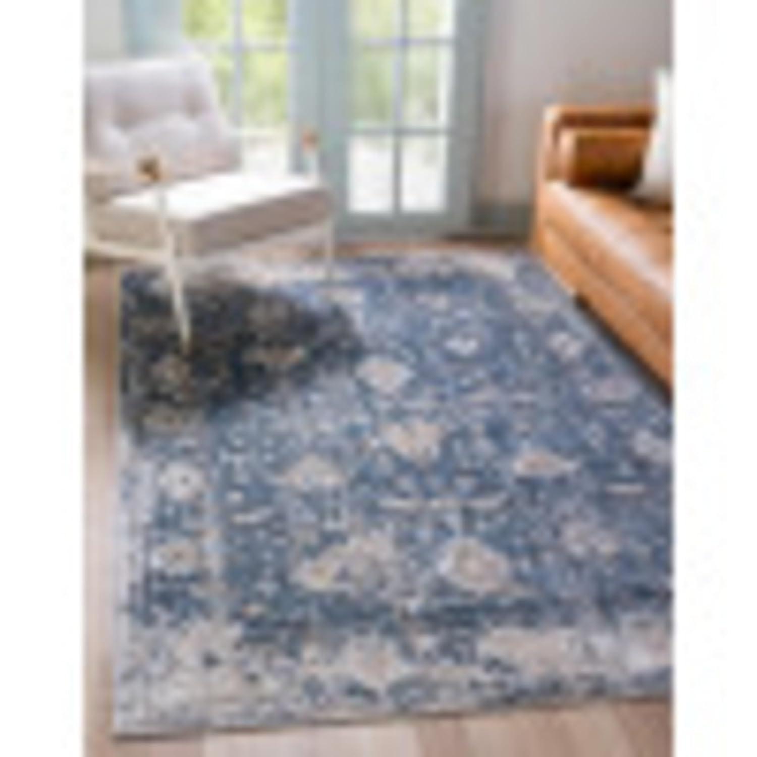 Unique Loom Portland Collection Bohemian Vintage Inspired Tone-on-Tone Design Area Rug (8' 0 x 10' 0 Rectangular, Blue/ Ivory)