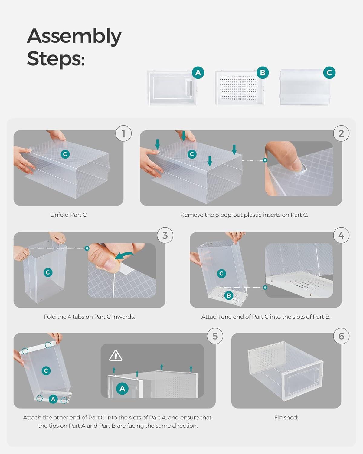 SONGMICS Shoe Boxes Pack of 12 Clear Stackable Plastic Shoe Storage Organizers Organizador De Zapatos Fit up to US Size 10 Transparent and Clear