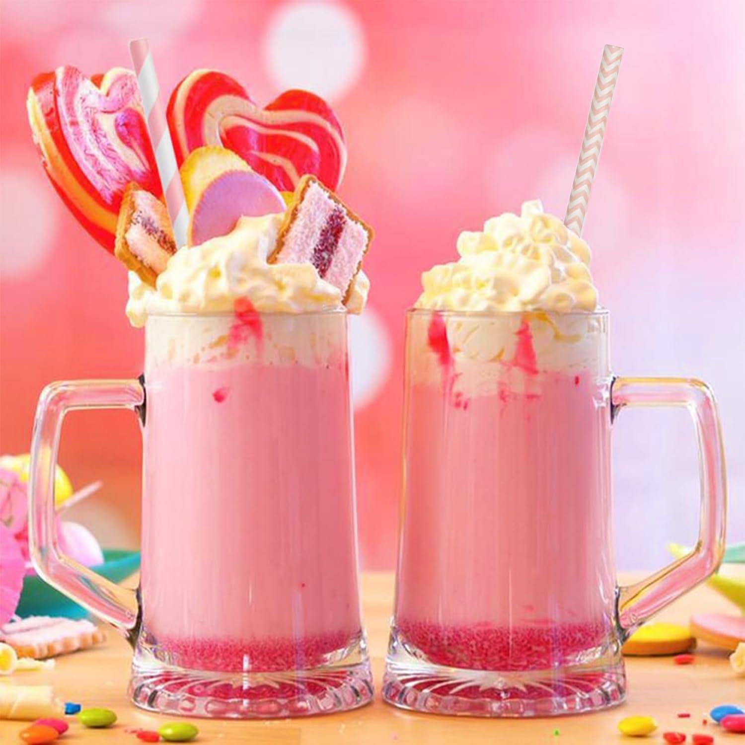 ALINK Biodegradable Paper Straws, 100 Pink and Gold Straws for Party Supplies, Birthday, Wedding, Bridal/Baby Shower, Christmas Decorations and Holiday Celebrations