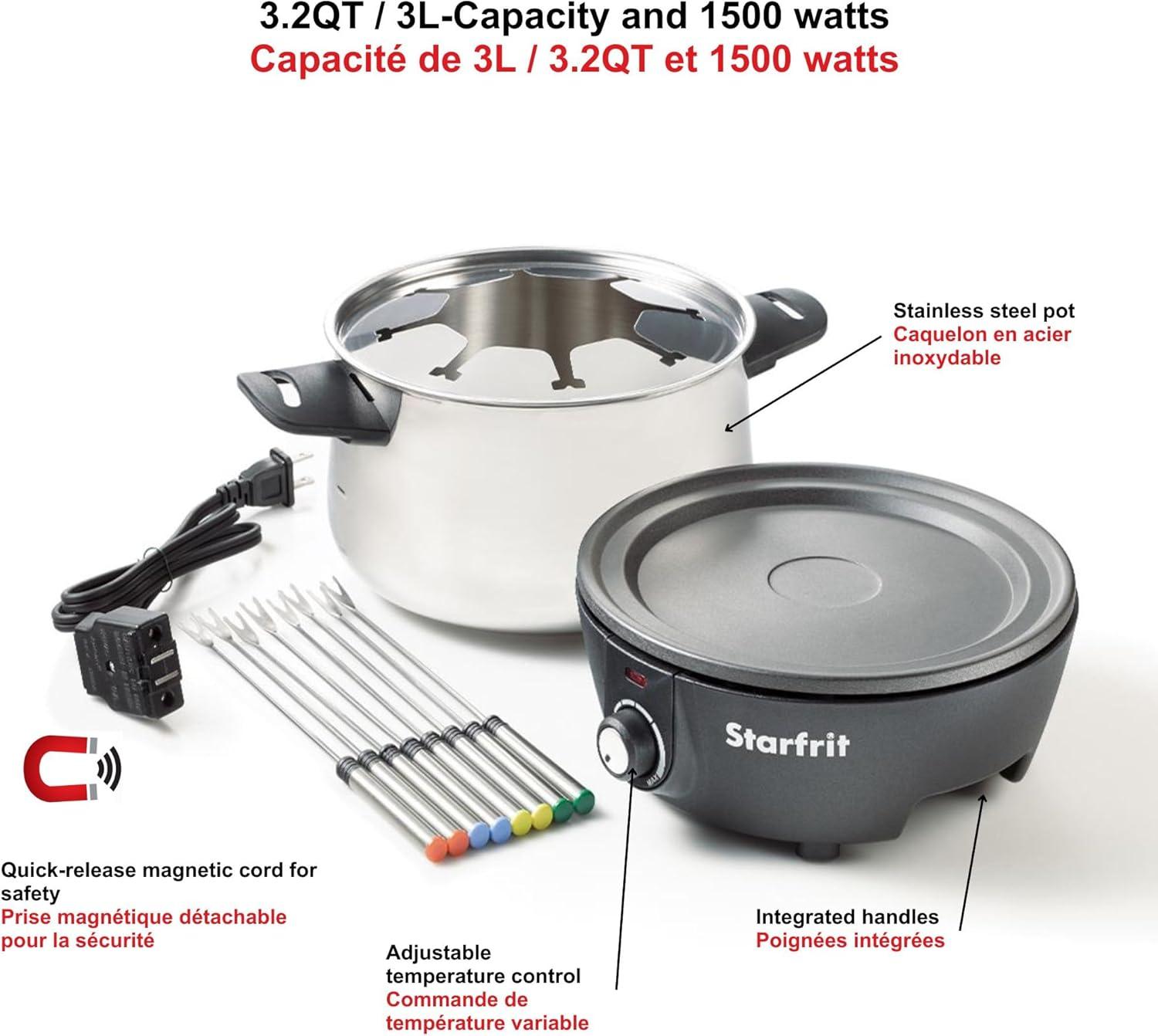 Starfrit 3.17 qt. Electric Stainless Steel Fondue Pot