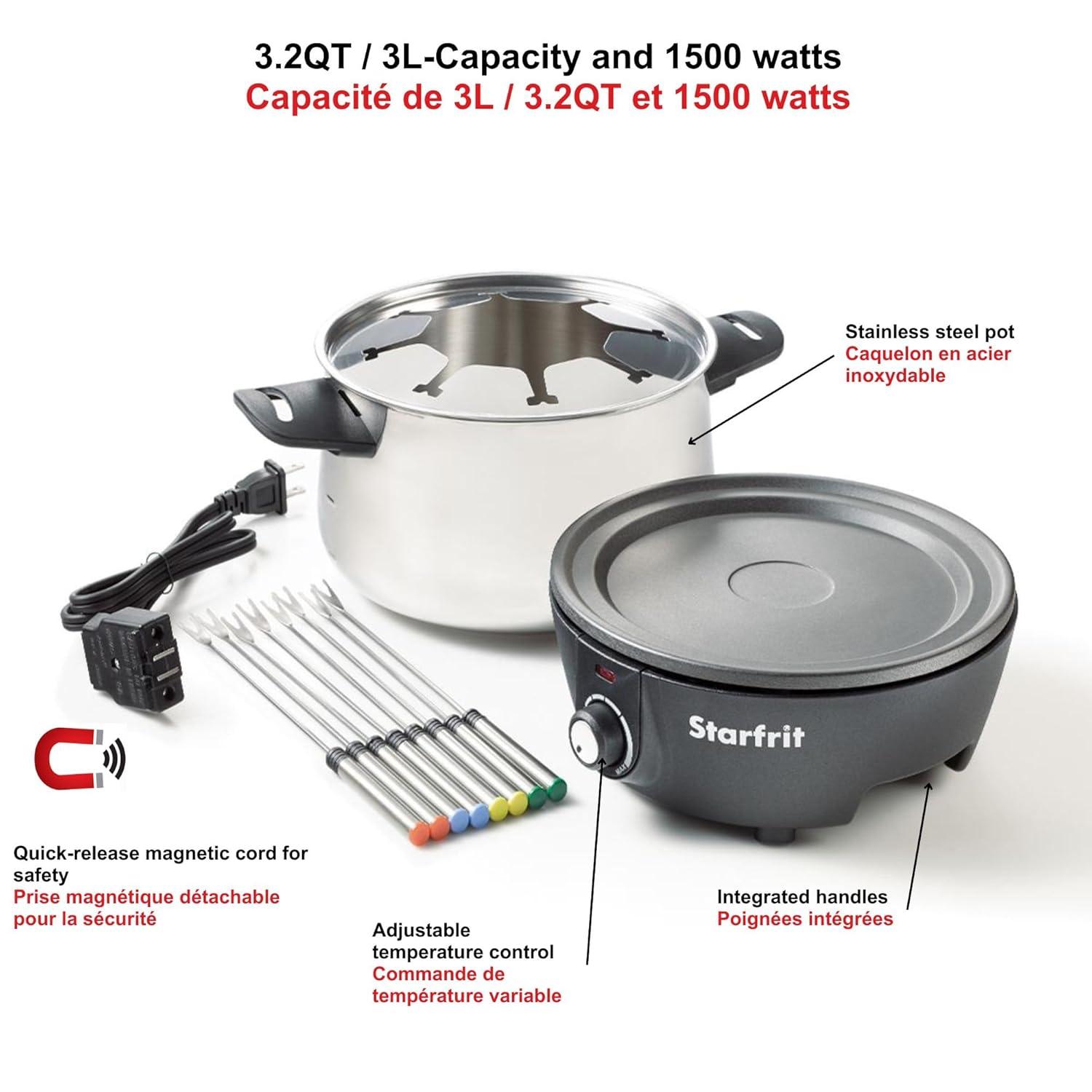 Starfrit 3.17 qt. Electric Stainless Steel Fondue Pot