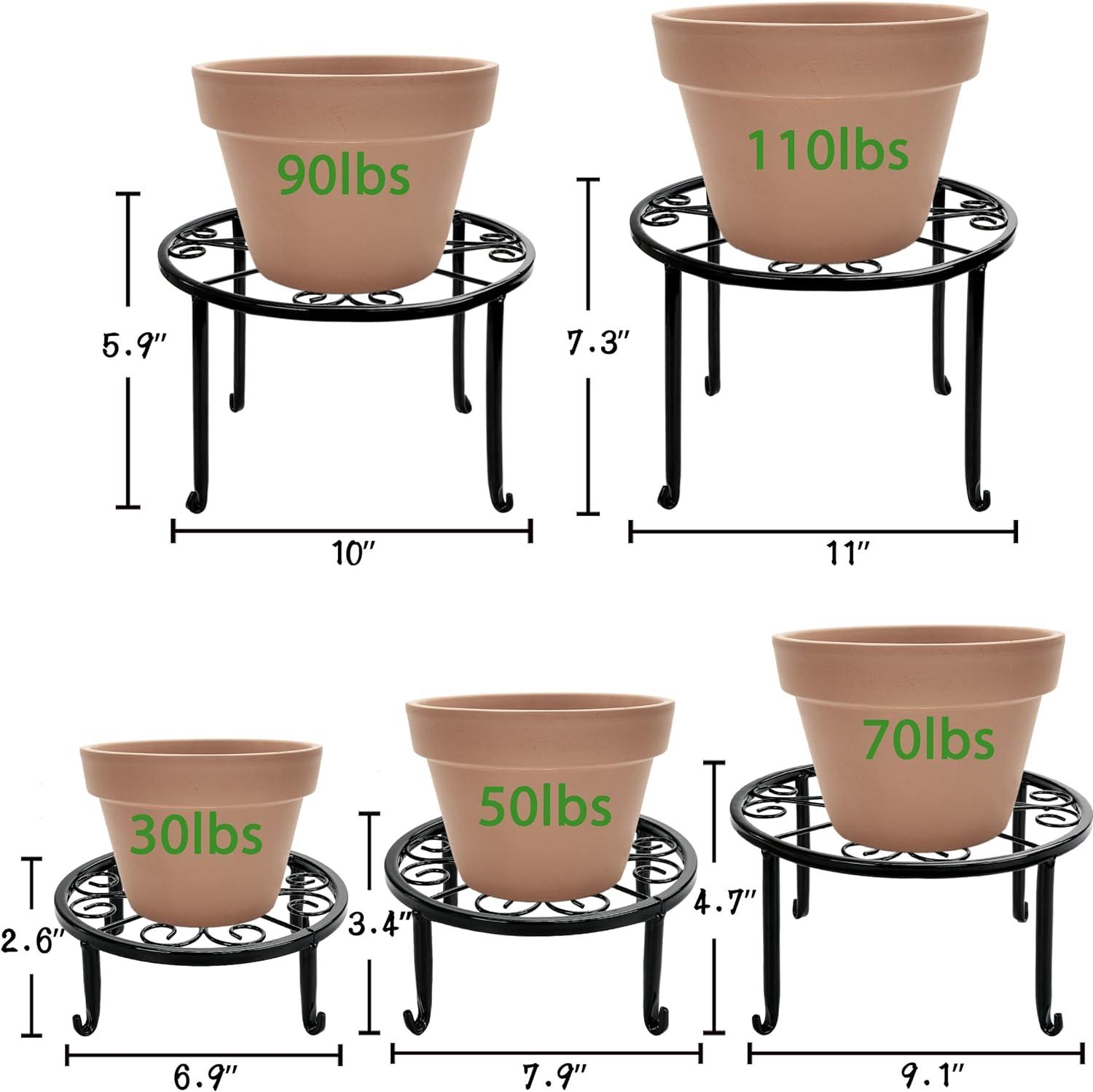 Set of 5 Black Iron Round Plant Stands