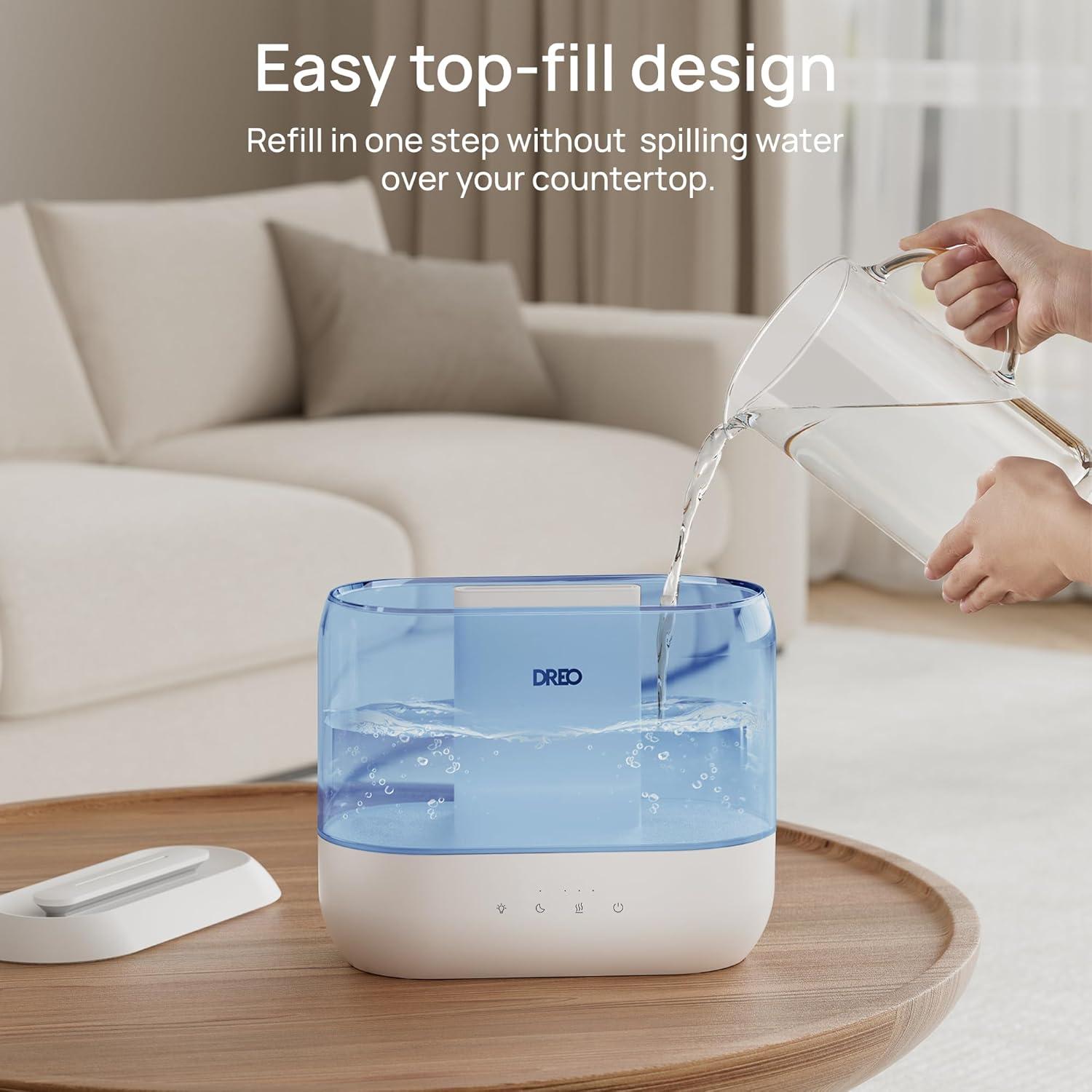 Dreo Humidifiers for Bedroom, Top Fill 4L Supersized Cool Mist Humidifier with Oil Diffuser and Nightlight, 32H Runtime, Quiet Ultrasonic Humidifiers for Home, Large Room, Baby Nursery and Plants