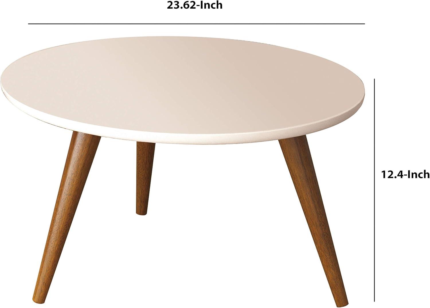 The Urban Port 24" Modern Coffee Table Round Off White Top Tapered Brown Mango Wood Legs Brown/White