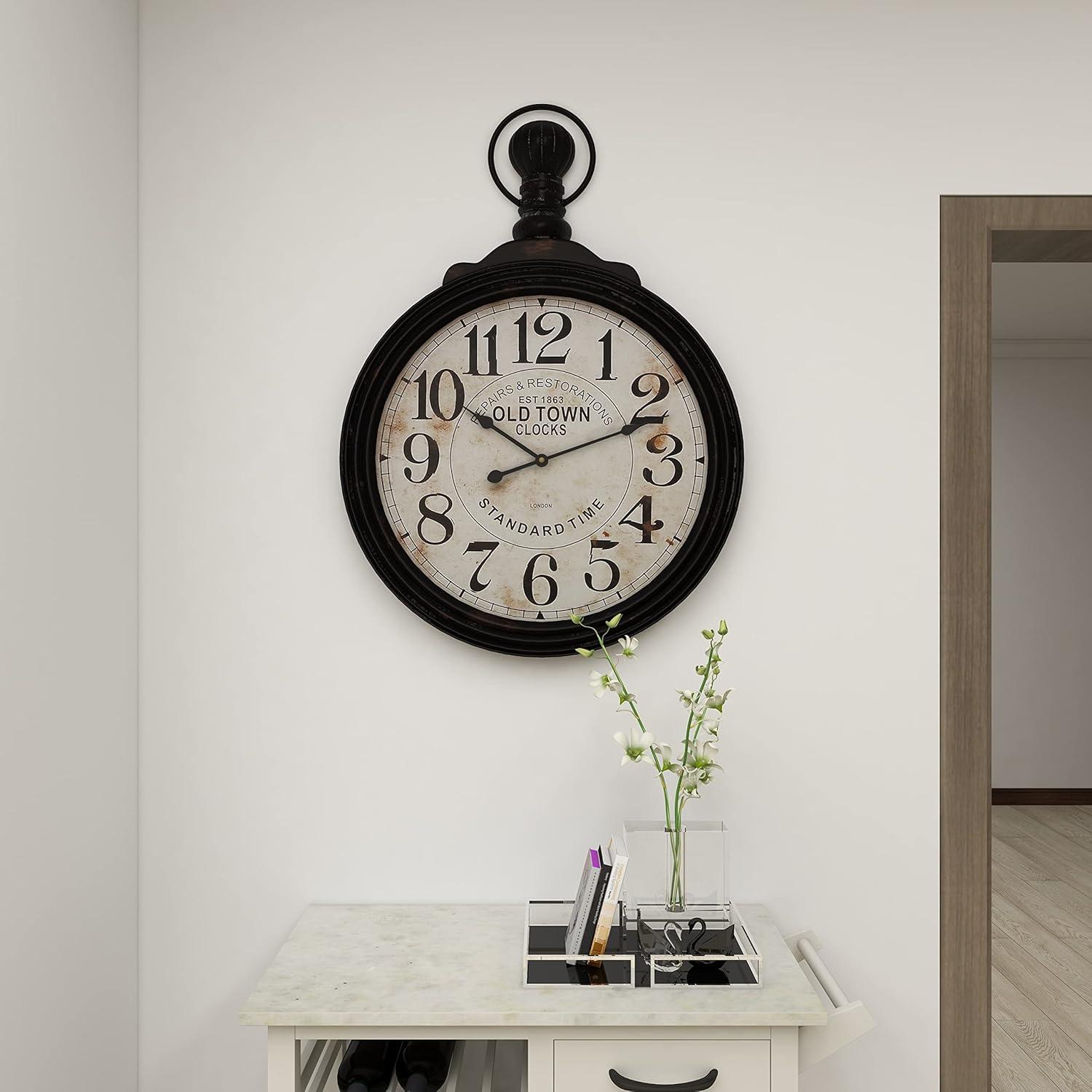 39" Brown MDF Vintage Pocket Watch Wall Clock