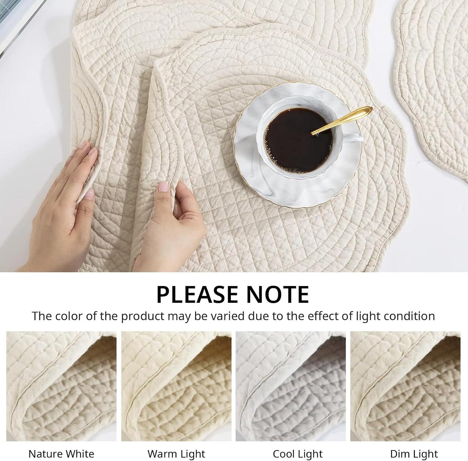 QUALITY FLOORING INC. Quilted Placemats Set Of 6 Washable Round Placemats For Kitchen Table-100% Cotton Fabric  Round Table Mats