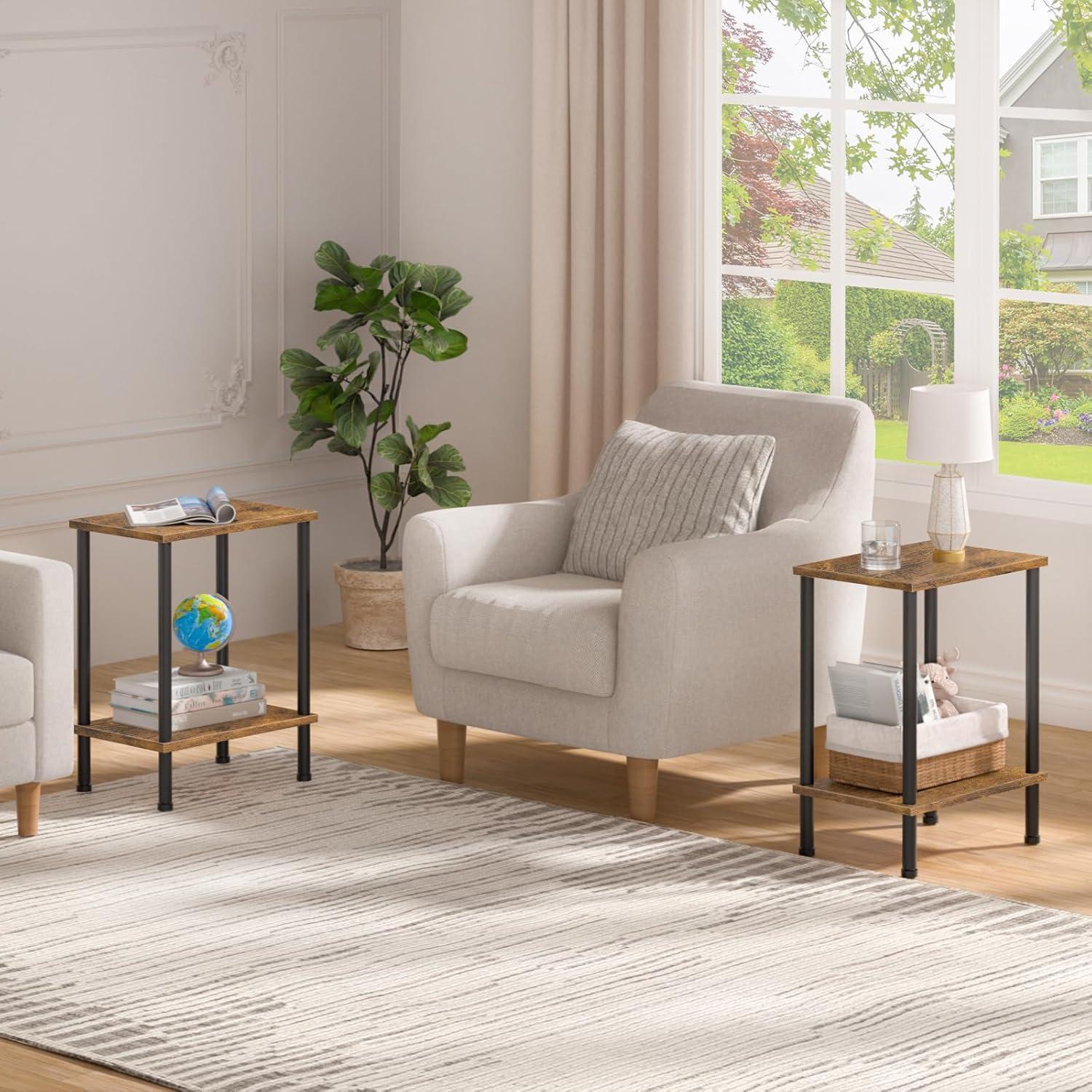 End Table, Set of 2, Side Table, Nightstand, 2-Tier Storage Shelf, Sofa Table for Small Space, Living Room, Bed Room TB01BB035