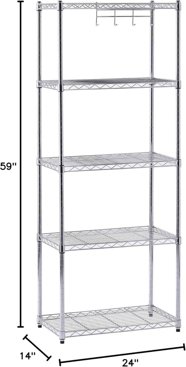 Adjustable Chrome 5-Tier Wire Shelving Unit for Kitchen and Garage