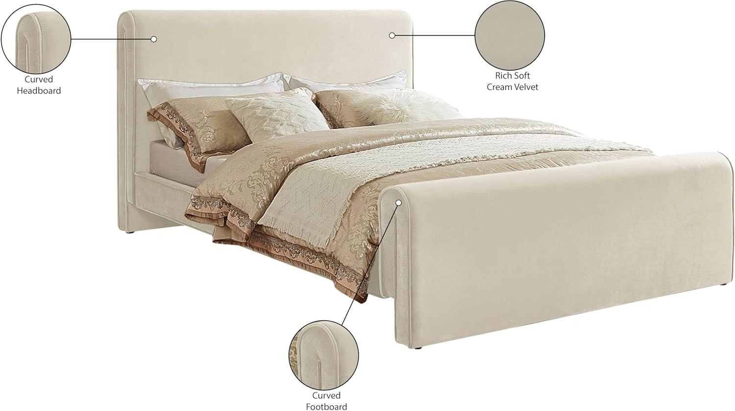 Meridian Furniture Sloan Cream Velvet Queen Bed