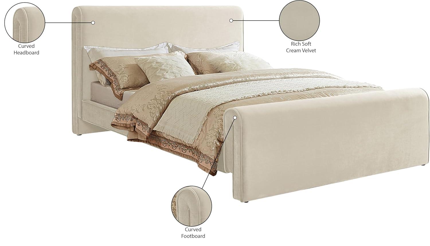 Meridian Furniture Sloan Cream Velvet Queen Bed