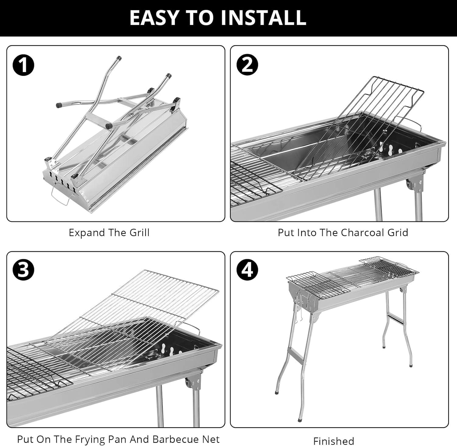 Foldable Stainless Steel Charcoal Grill with Storage Rack