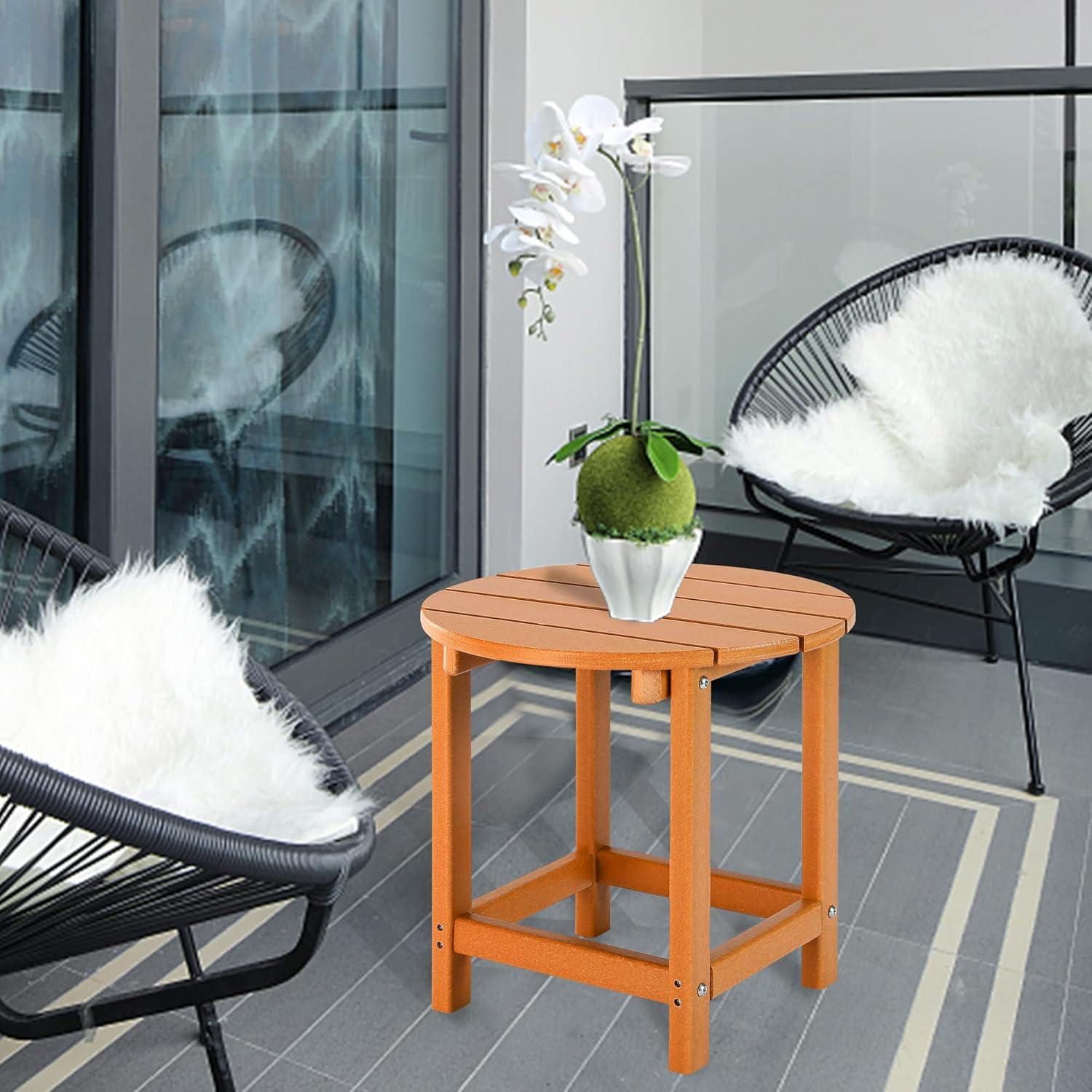 WestinTrends All-Weather Outdoor Patio Round Poly Adirondack Side Table, Orange