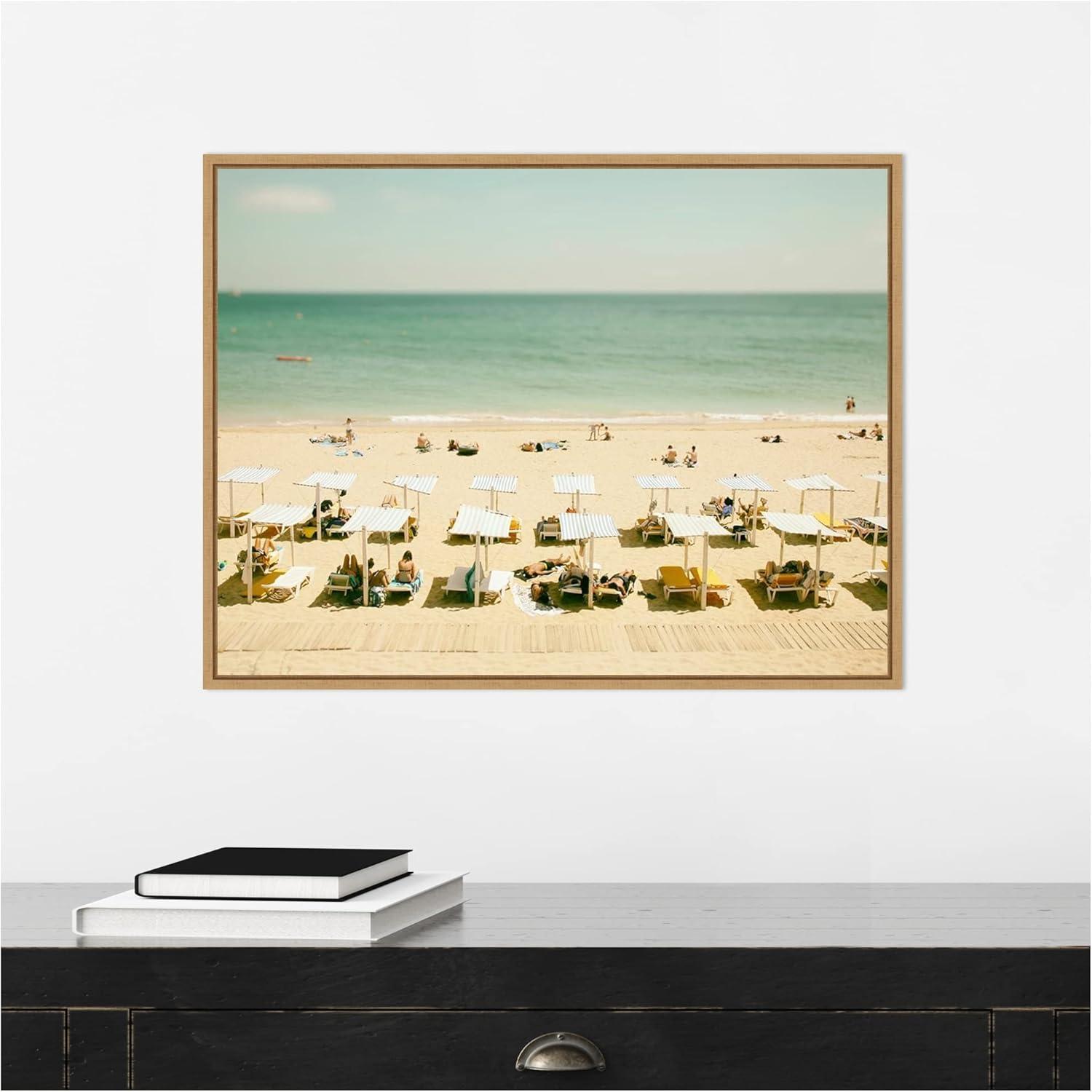 24" x 18" Seaside 3 by Carina Okula Framed Canvas Wall Art - Amanti Art: Beach Scene, Sunbathers, Coastal Decor