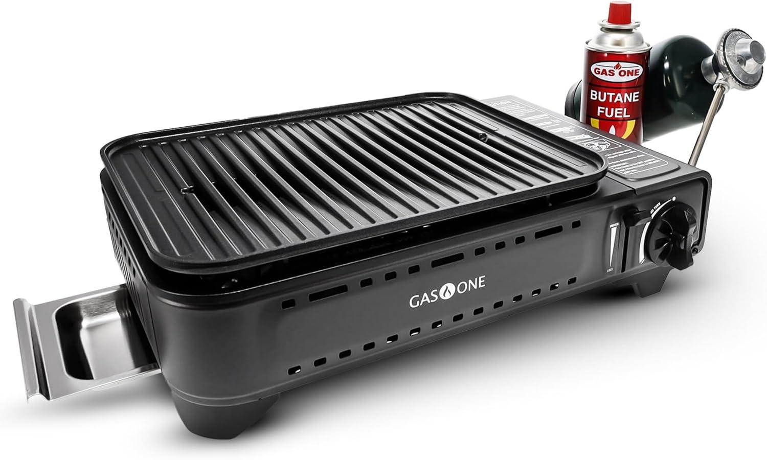 Gas One Dual Fuel Portable Grill with Stainless Steel Handle