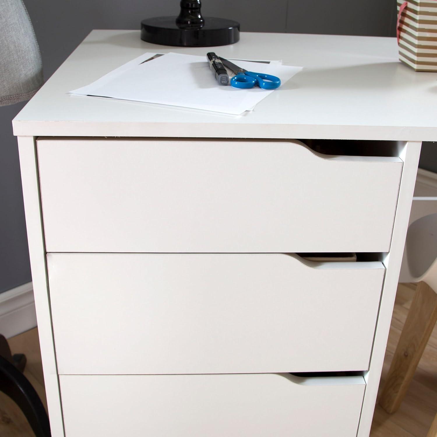 Pure White Mobile Craft Workstation with Drawers and Sliding Shelf