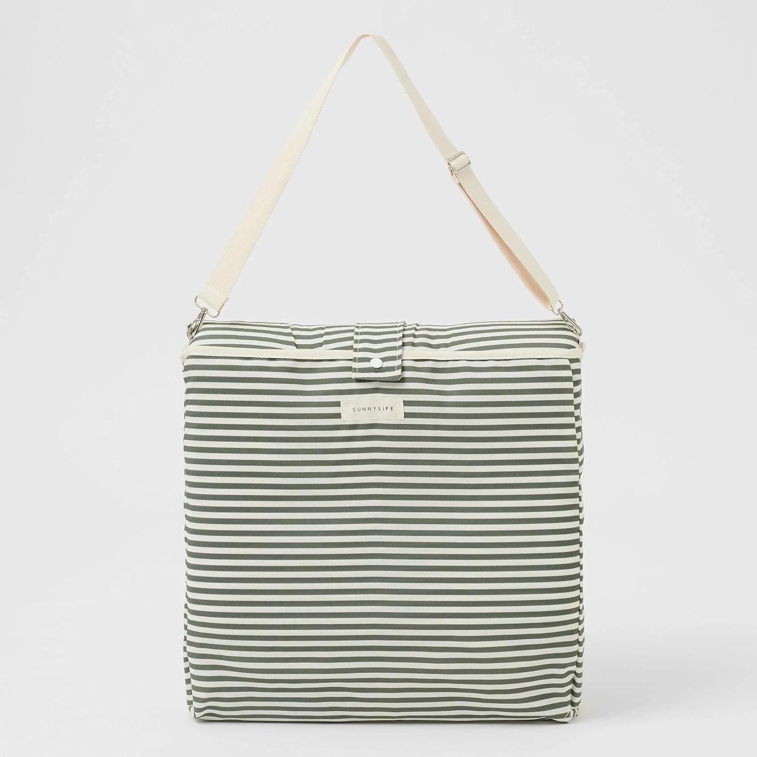 Olive and Cream Striped Cotton Canvas Beach Lounger