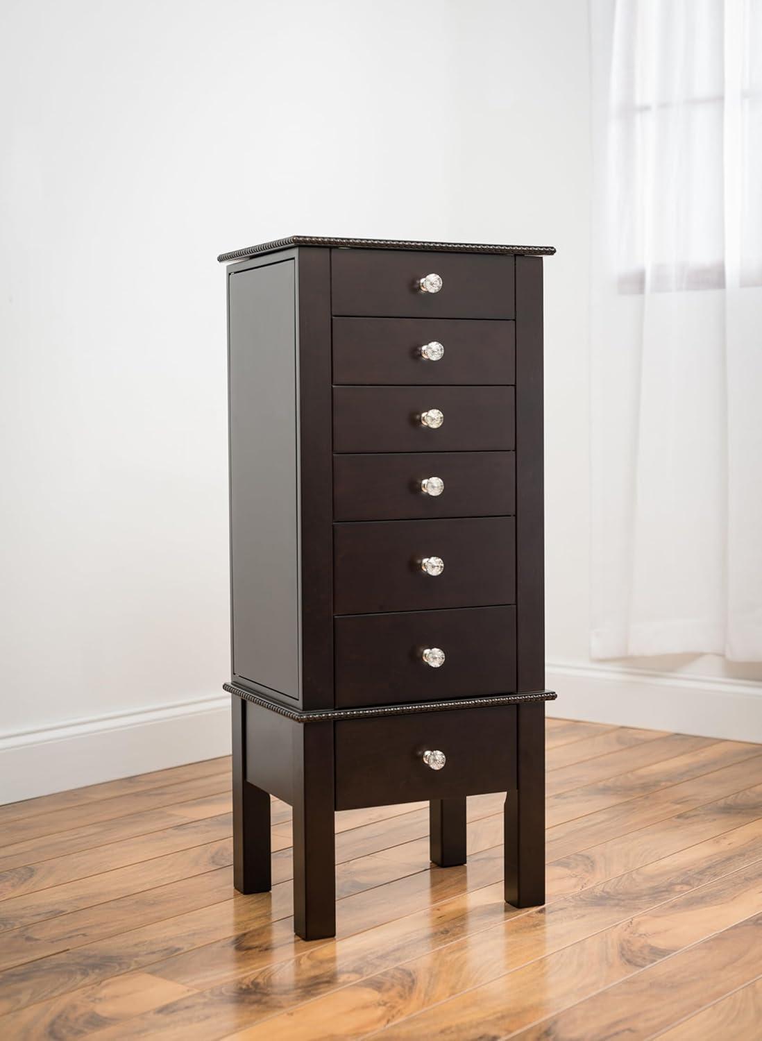 Hives & Honey - Crystal Standing Women's Wood Jewelry Armoire - Espresso