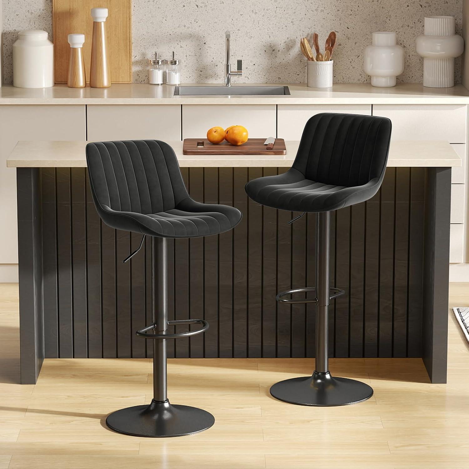 Hawsaiy Adjustable Bar Stools Set of 2, Swivel Counter Height Bar Chairs with Back, Modern Technical Fabric Barstools for Kitchen Island & Home, Green