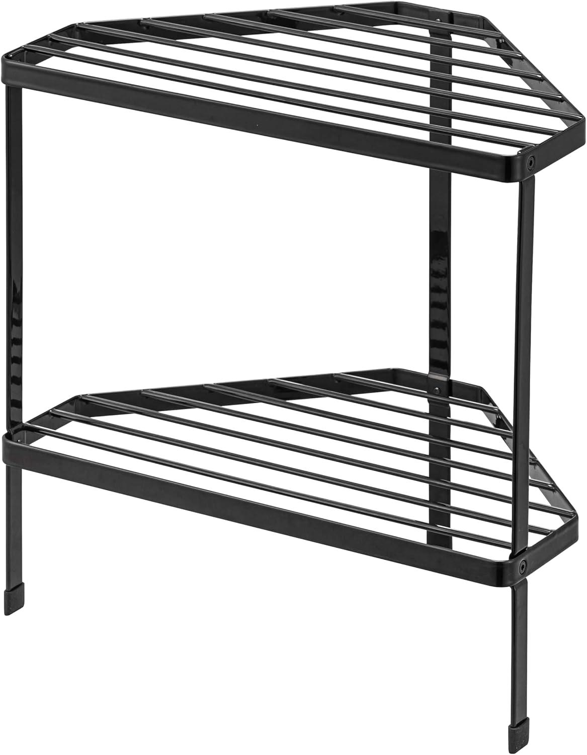 Black Steel Two-Tier Corner Kitchen Storage Rack