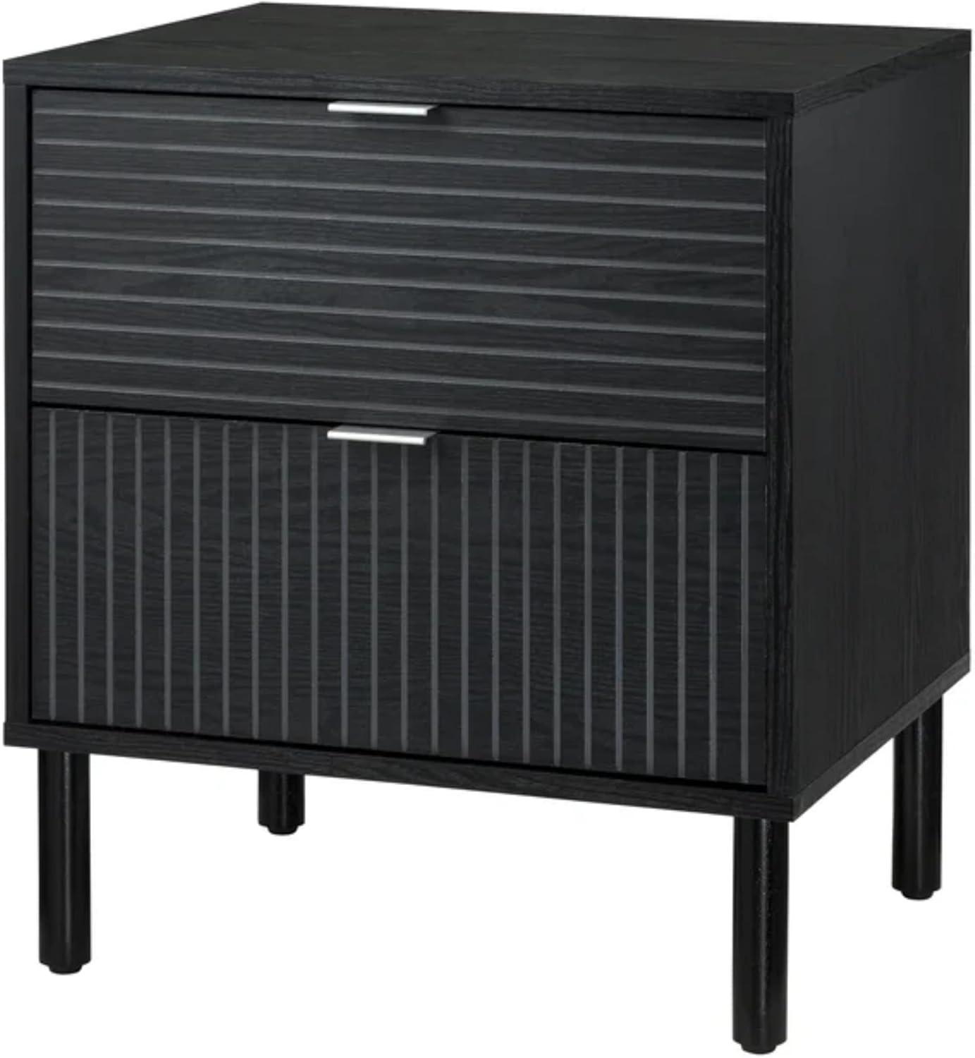 Sango Sango Merk 2-Drawer Solid Wood Nightstand, Drawers With Horizontal & Vertical Grooves