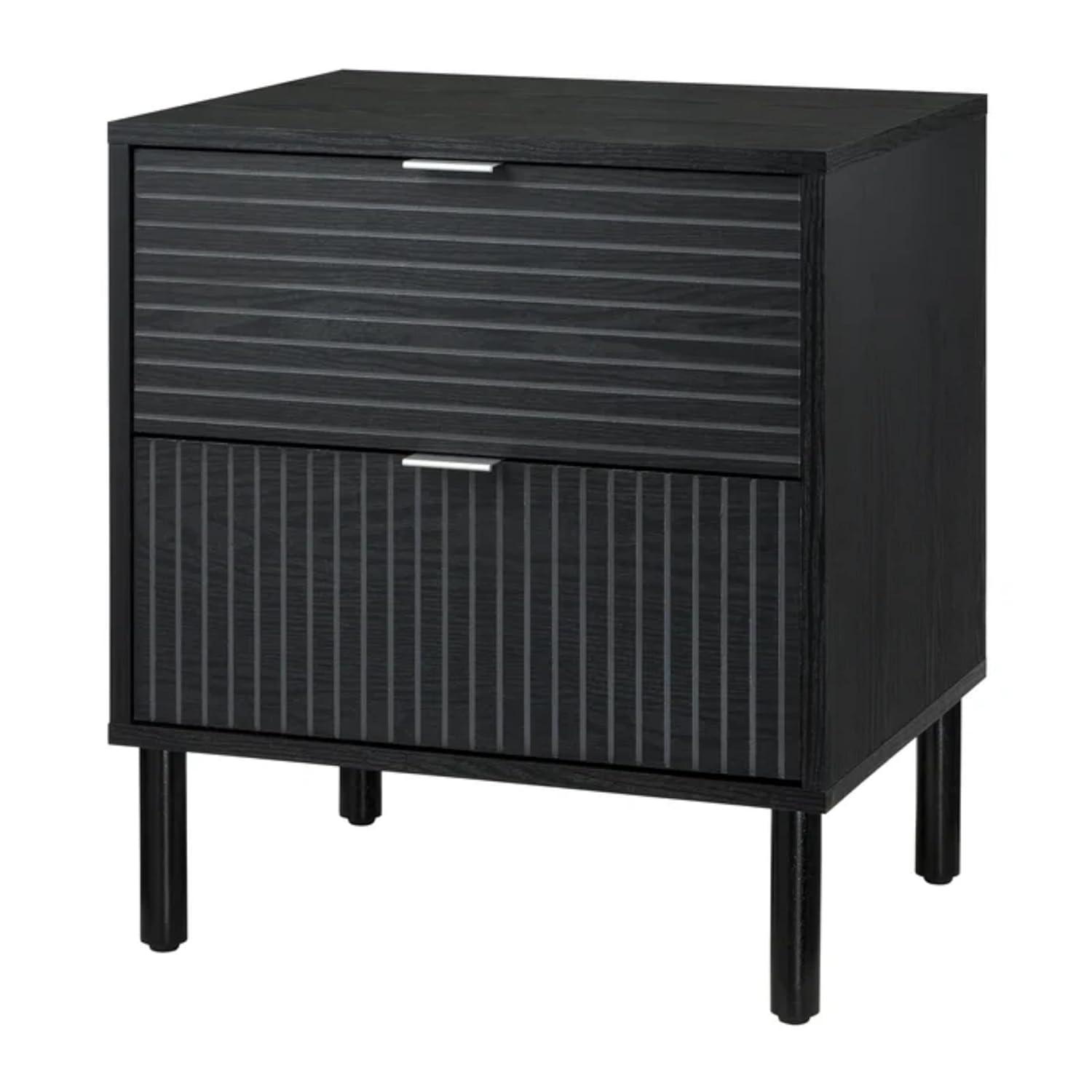 Sango Sango Merk 2-Drawer Solid Wood Nightstand, Drawers With Horizontal & Vertical Grooves