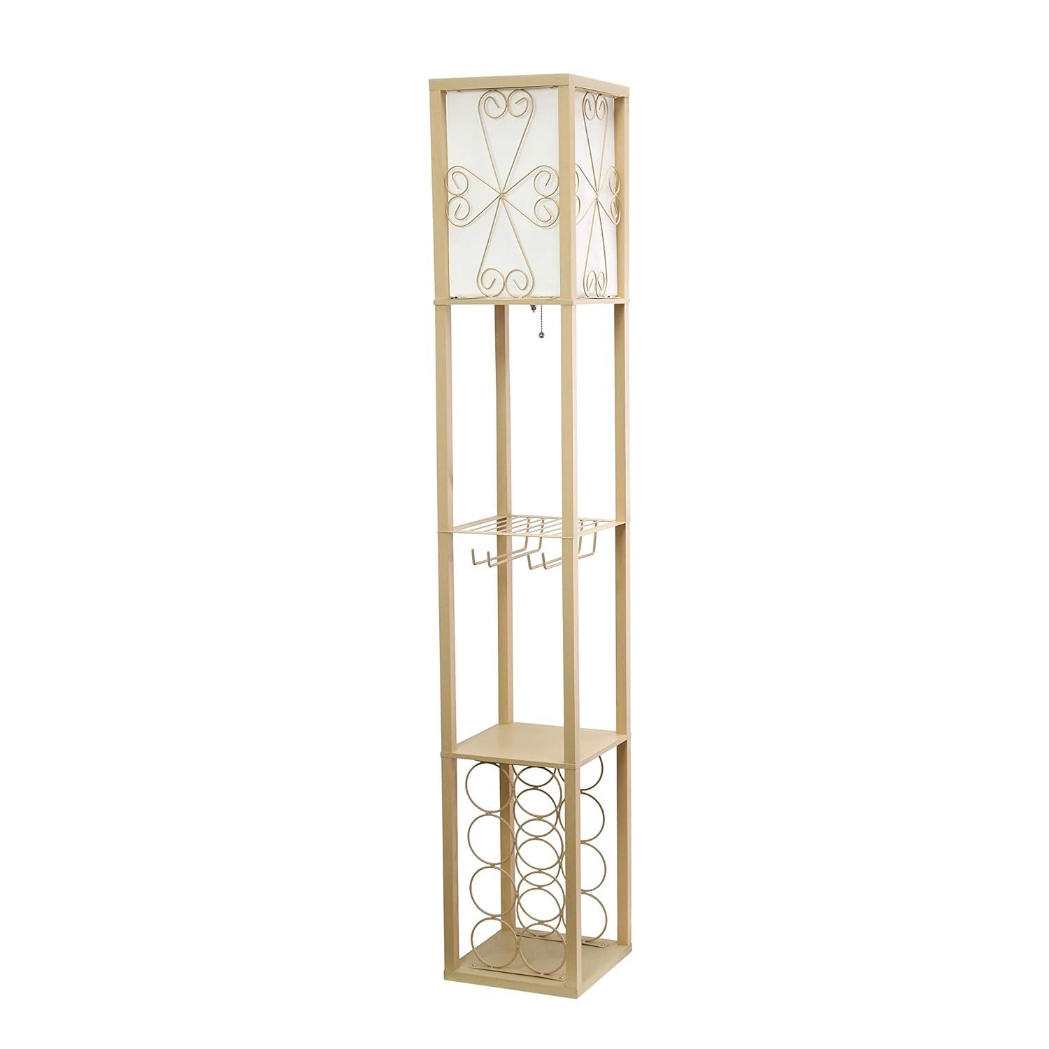 Etagere Organizer Storage Shelf Floor Lamp with Linen Shade Tan - Simple Designs: Modern Electric Wood Composite Lighting