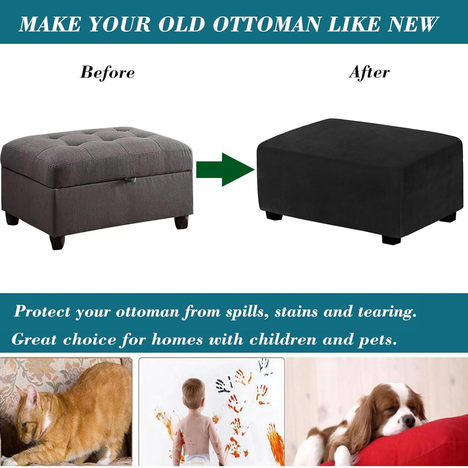 HFCNMY Ottoman Cover Rectangle,Stretch Velvet Slipcovers Rectangle Thick Covers Slipcover for Ottomans Soft Foot Stool with Elastic Bottom Beige Medium (ASMFDT20230725-7)