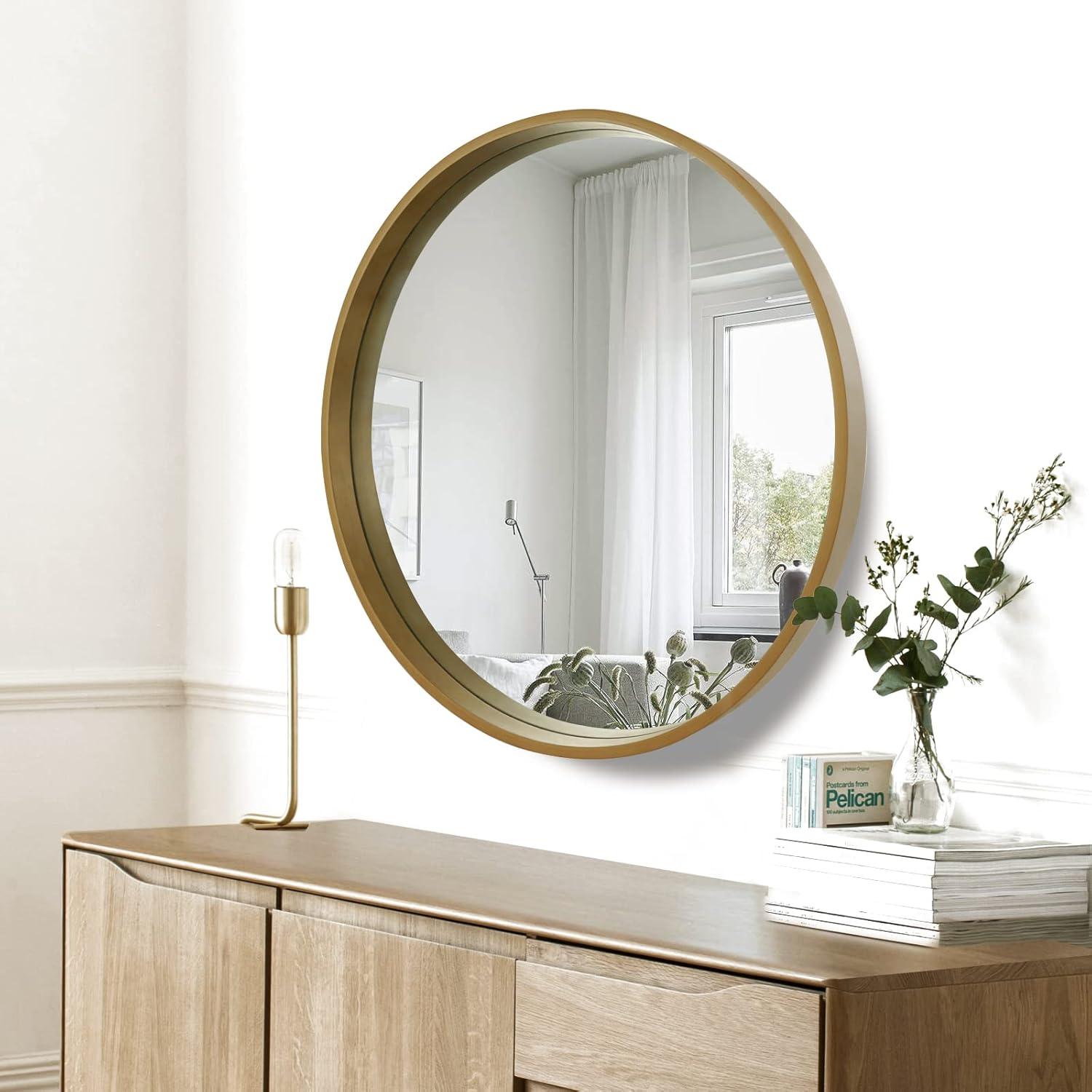 28" Wood Round Mirror Natural - WallBeyond: Pine Frame, 27" Diameter, Modern Decor, Wall Mount