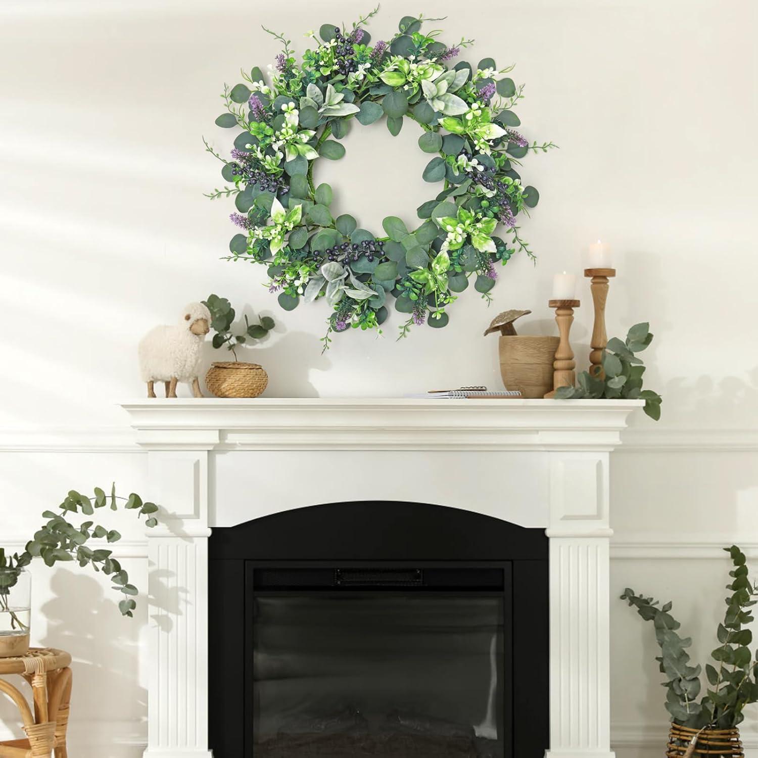 The Holiday Aisle® 22" Artificial Spring Summer Farmhouse Eucalyptus Berry Front Door Wreath