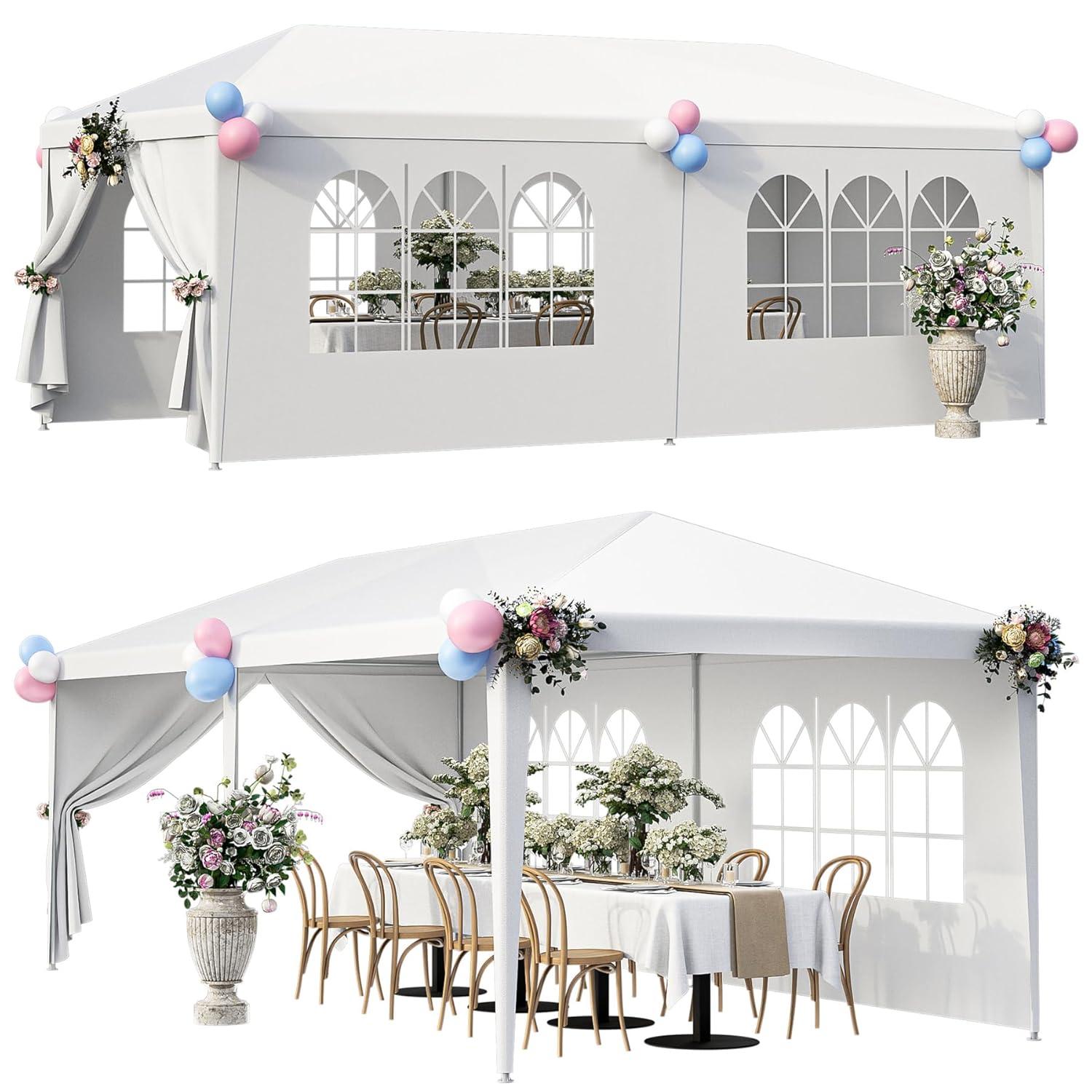 LEMY Gazebo Tent, Outdoor Canopy Shelter with Removable Sidewalls and Windows, Waterproof Heavy Duty Canopy for Patio, Garden, Party Wedding, 10' x 20', White
