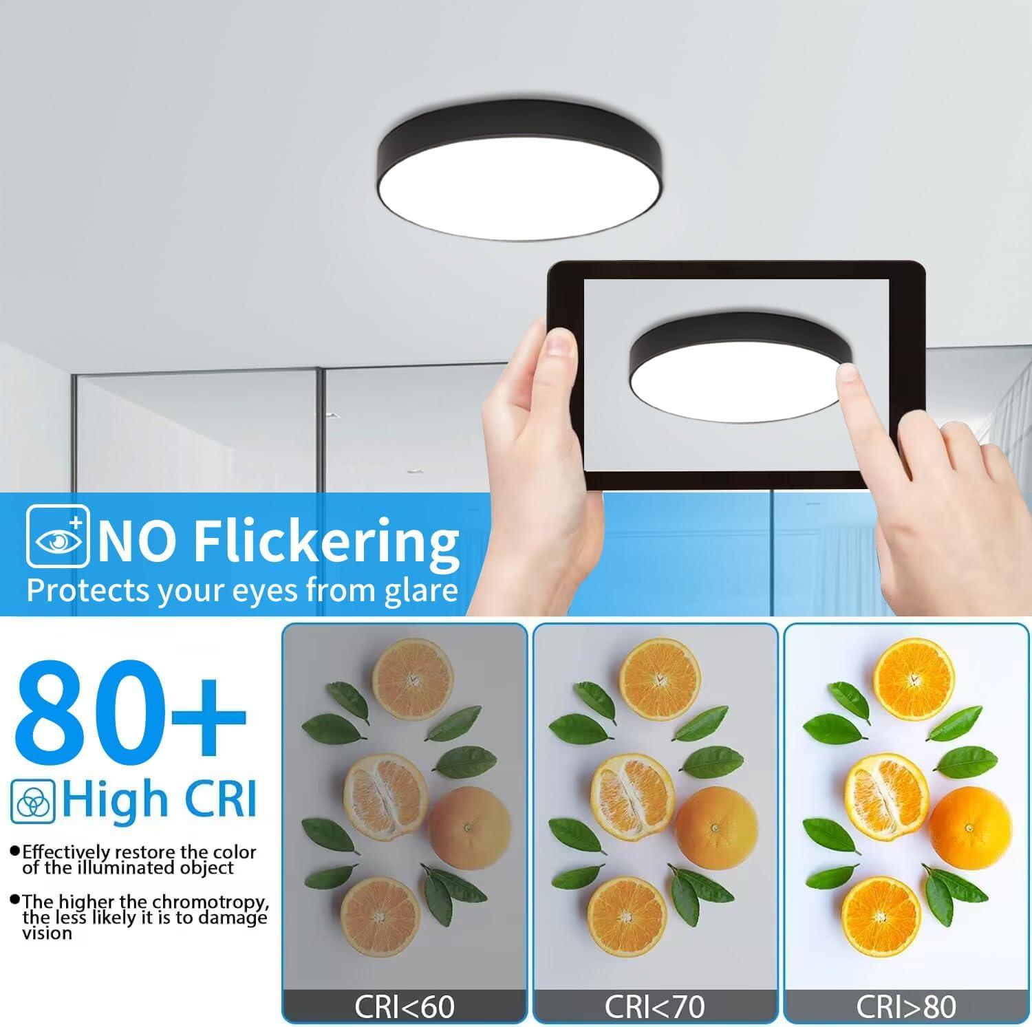 Ganeed 24W LED Flush Mount Ceiling Light, 12-Inch Modern Round Lamp, Hallway Light Fixture for Dining Room, Kitchen, Living Room, Bedroom, Office - Black