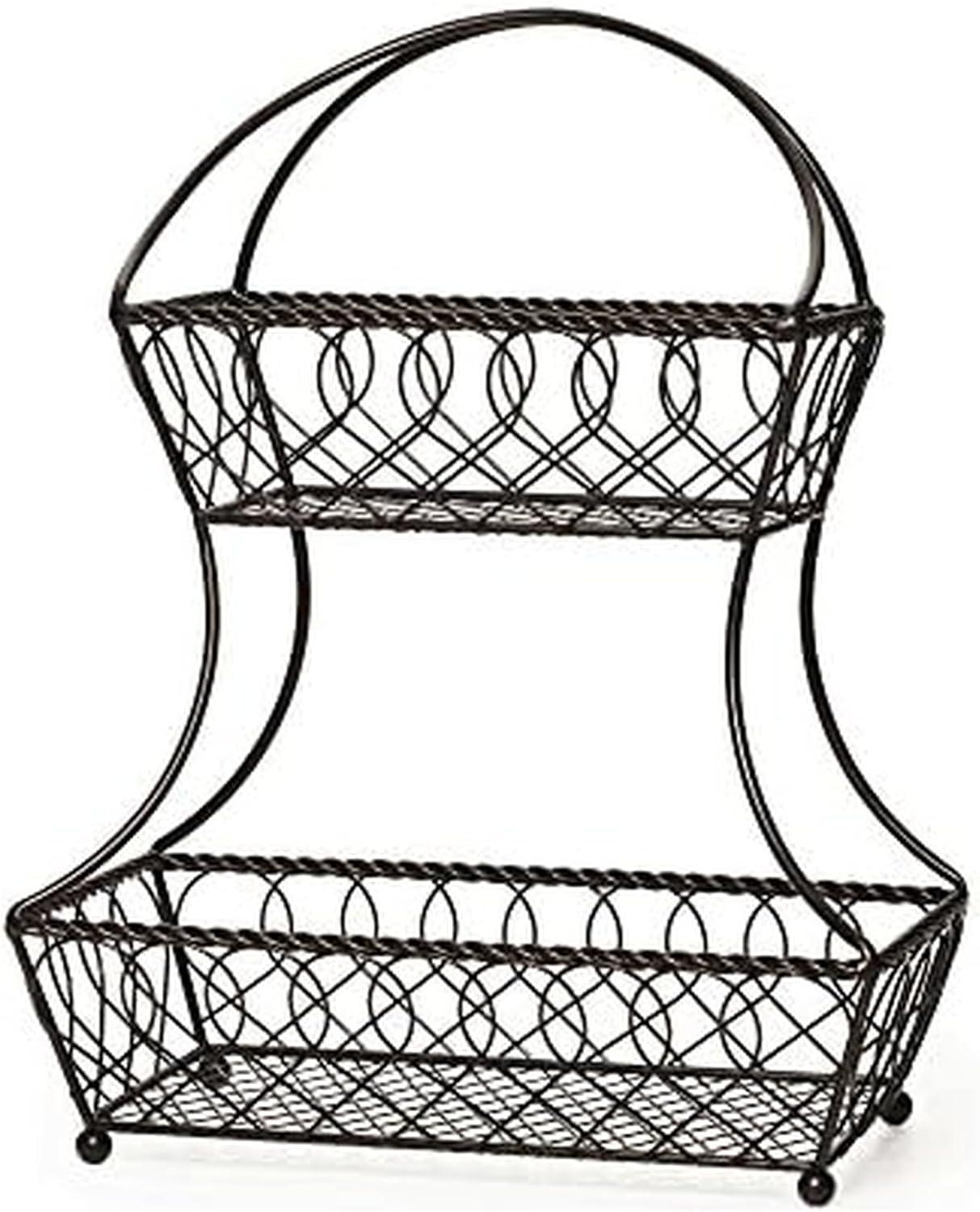 Gourmet Basics by Mikasa Gourmet Basics by Mikasa Loop and Lattice 2-Tier Flatback Metal Fruit Basket, Antique Black