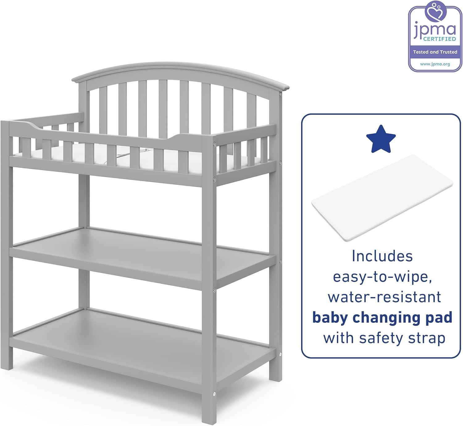 Graco Infant Wood Changing Table with Changing Pad, Pebble Gray