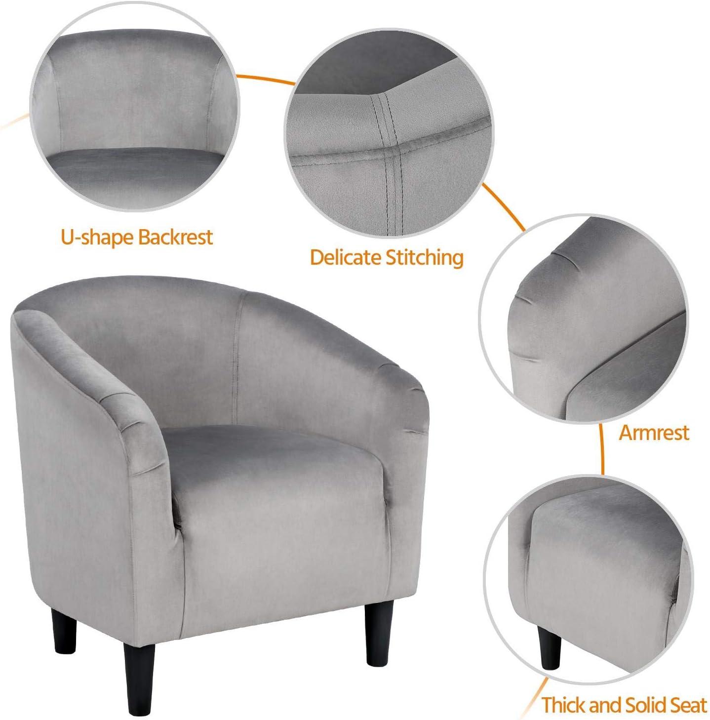 Yaheetech Velvet Club Accent Arm Chair Upholstered Barrel Chair-Gray