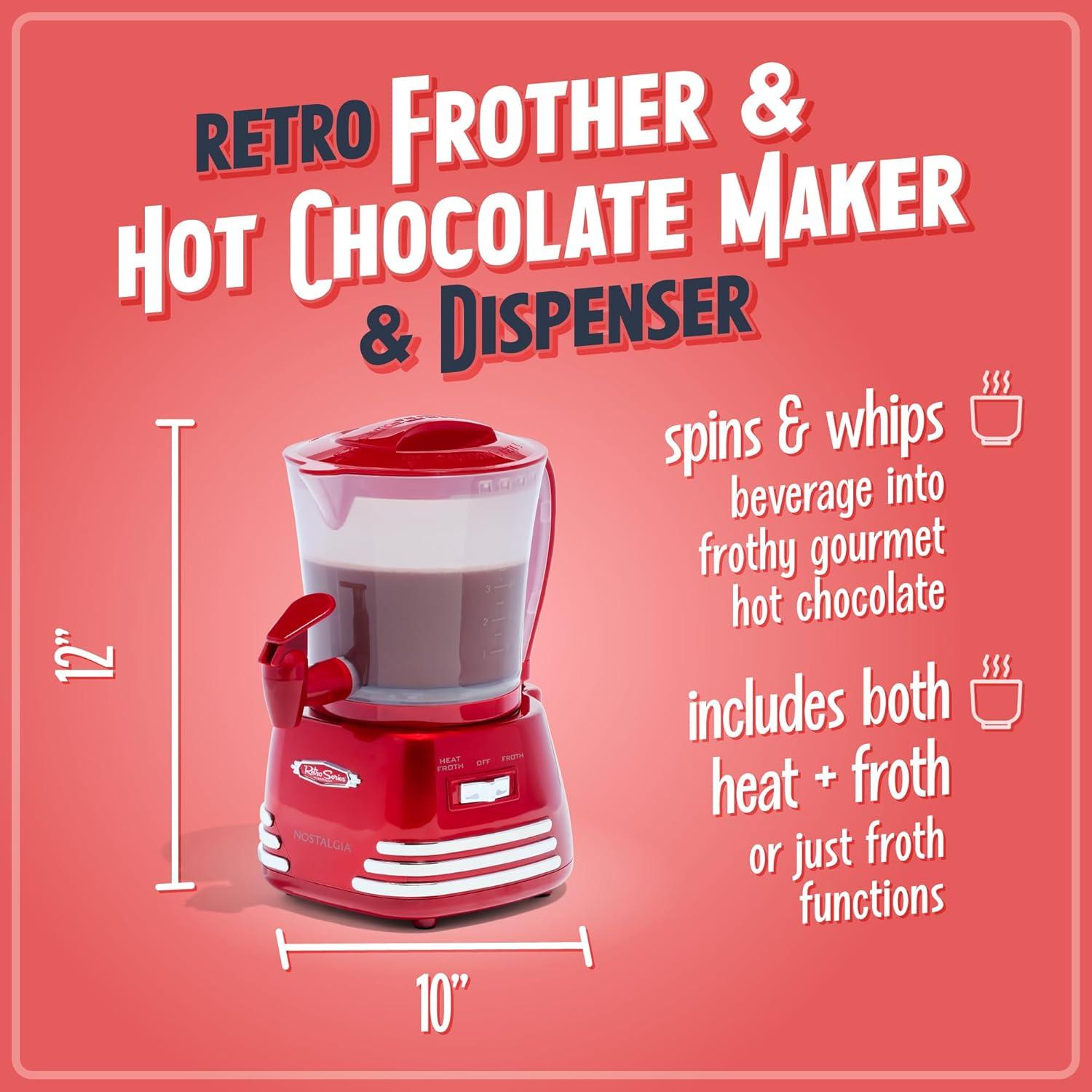 Nostalgia Retro 32-Ounce Hot Chocolate, Milk Frother, Cappuccino, Mocha, Latte Maker and Dispenser