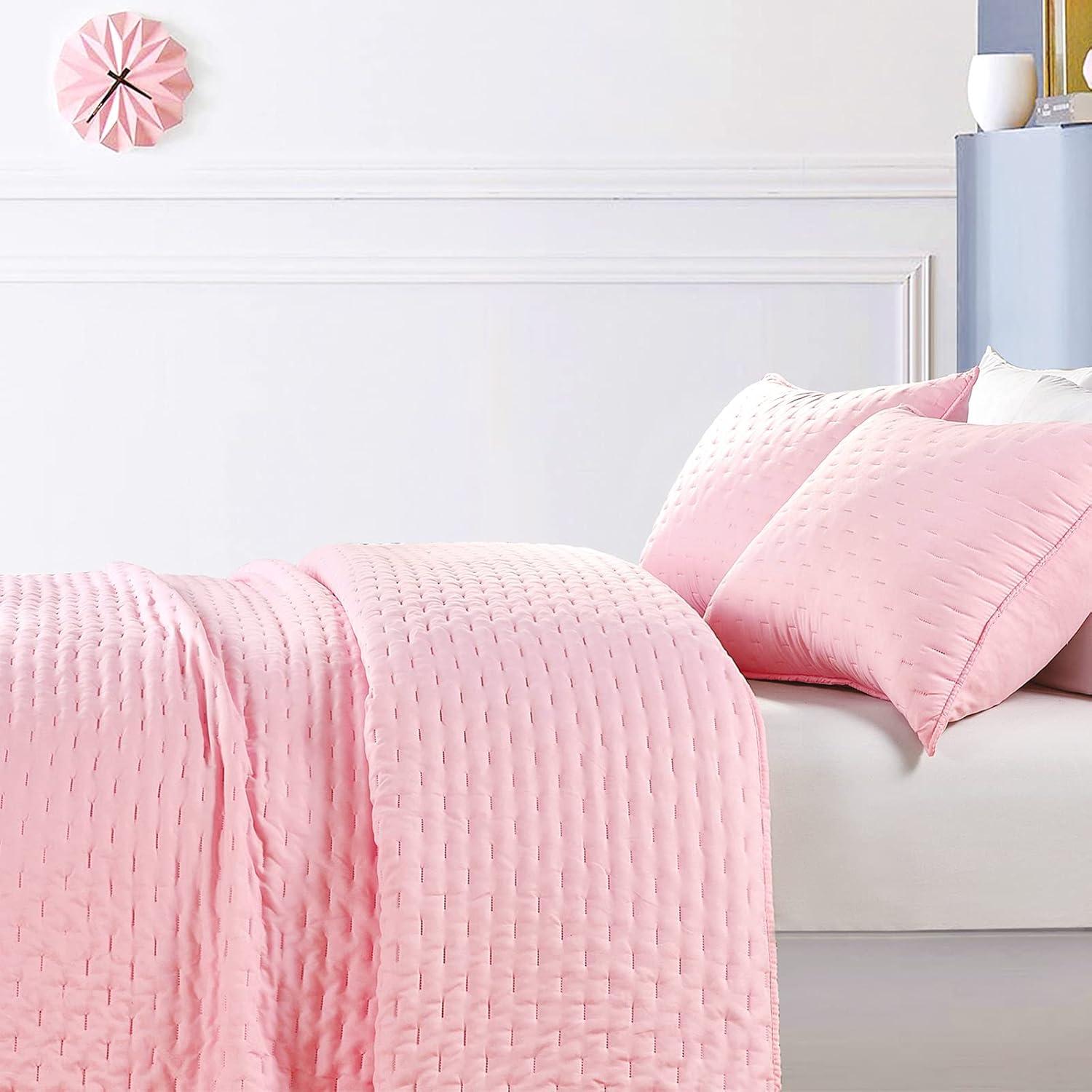 Blush Pink Twin Microfiber Reversible Quilt Set