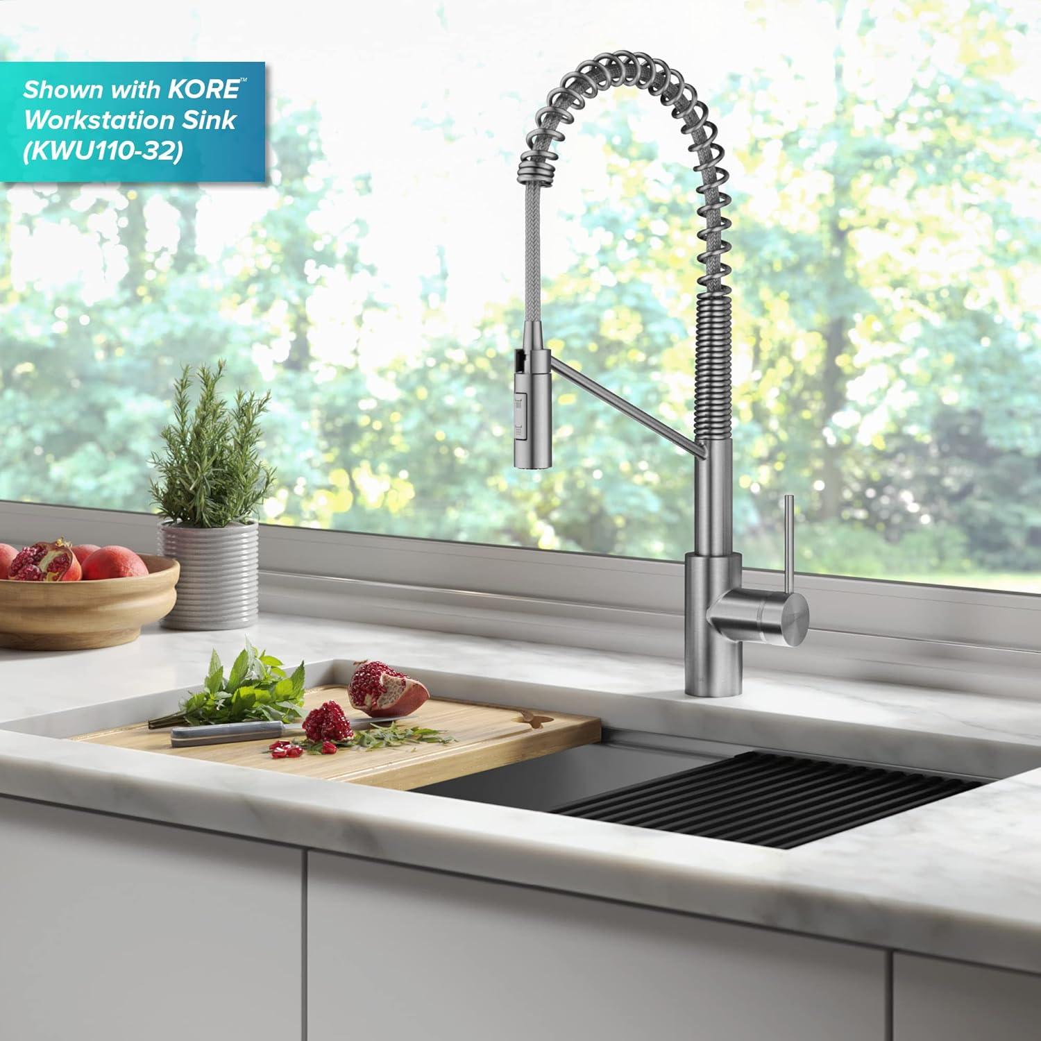 KRAUS Oletto Touchless Sensor Commercial Pull-Down Single Handle Kitchen Faucet with QuickDock Top Mount Assembly