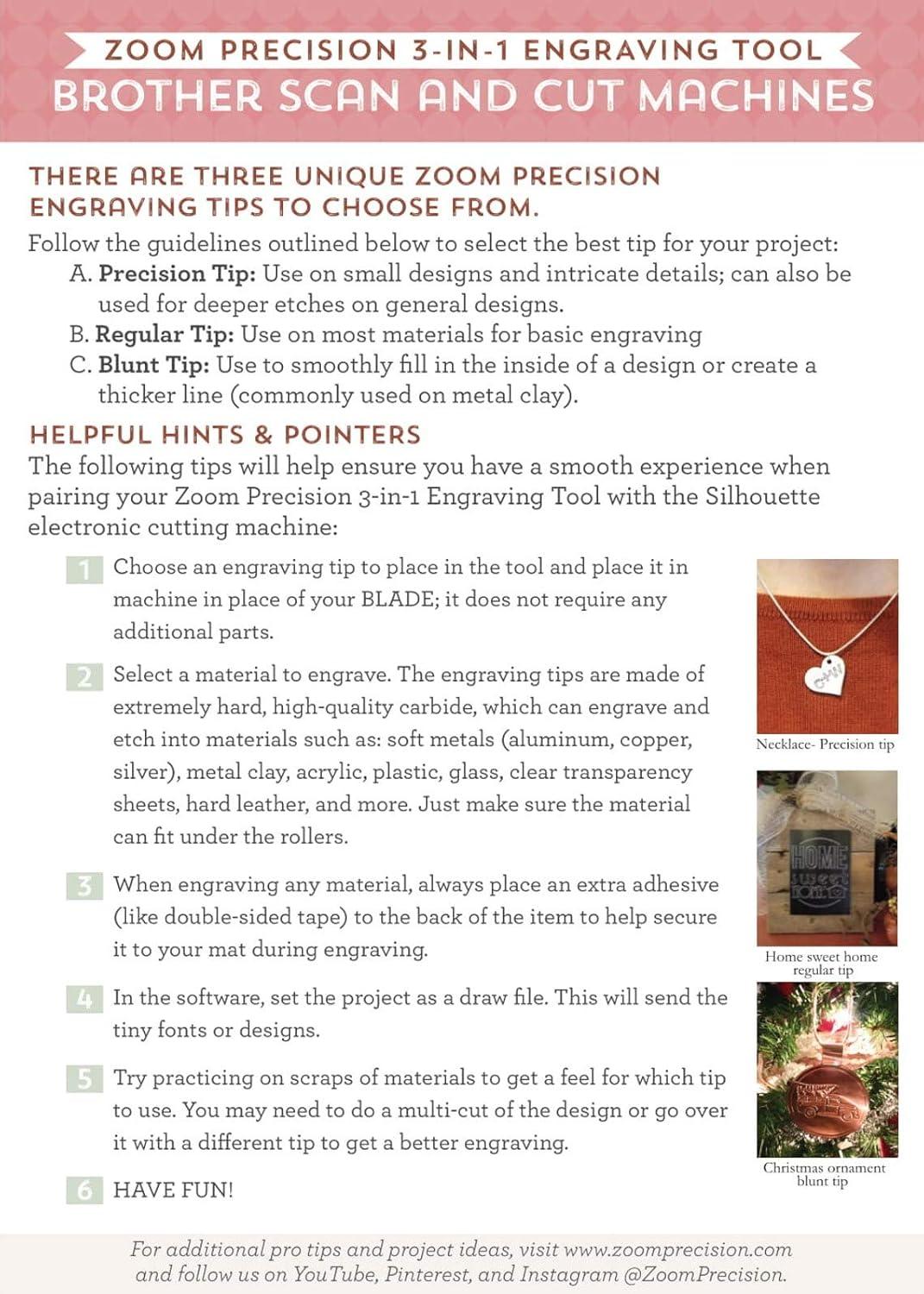 Brother ScanNCut 3-in-1 Etching/Engraving Tool - Precision, Regular, and Blunt Engraving Tips with Heart, Dog Tag, and Circle Stamping Blanks for Brother Scan and Cut Machines- by Zoom Precision