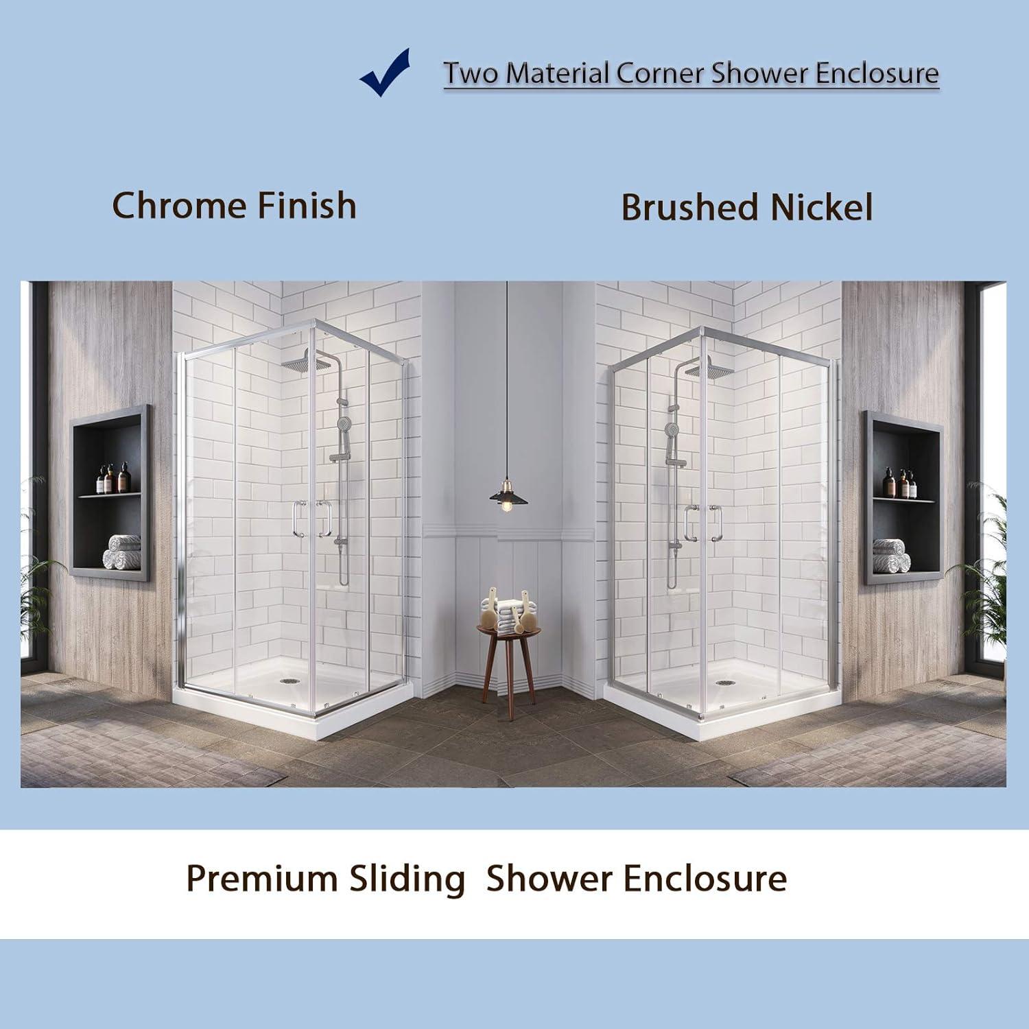 Sunny Shower Double Sliding Shower Door 36 in.D x 36 in. W x 72 in. H Brushed Nickel