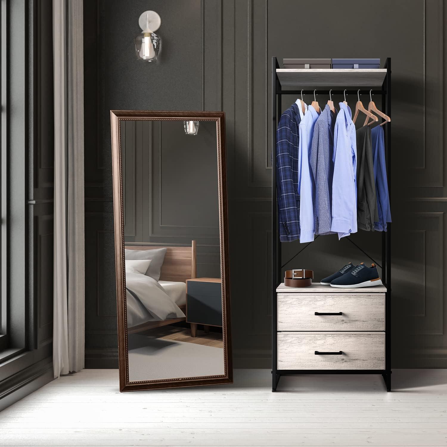 Sorbus Clothing Rack with Drawers – Tall Garment Rack with Wood Top, Steel Frame & Fabric Drawers – Stand Alone Closet Organizer, Greige