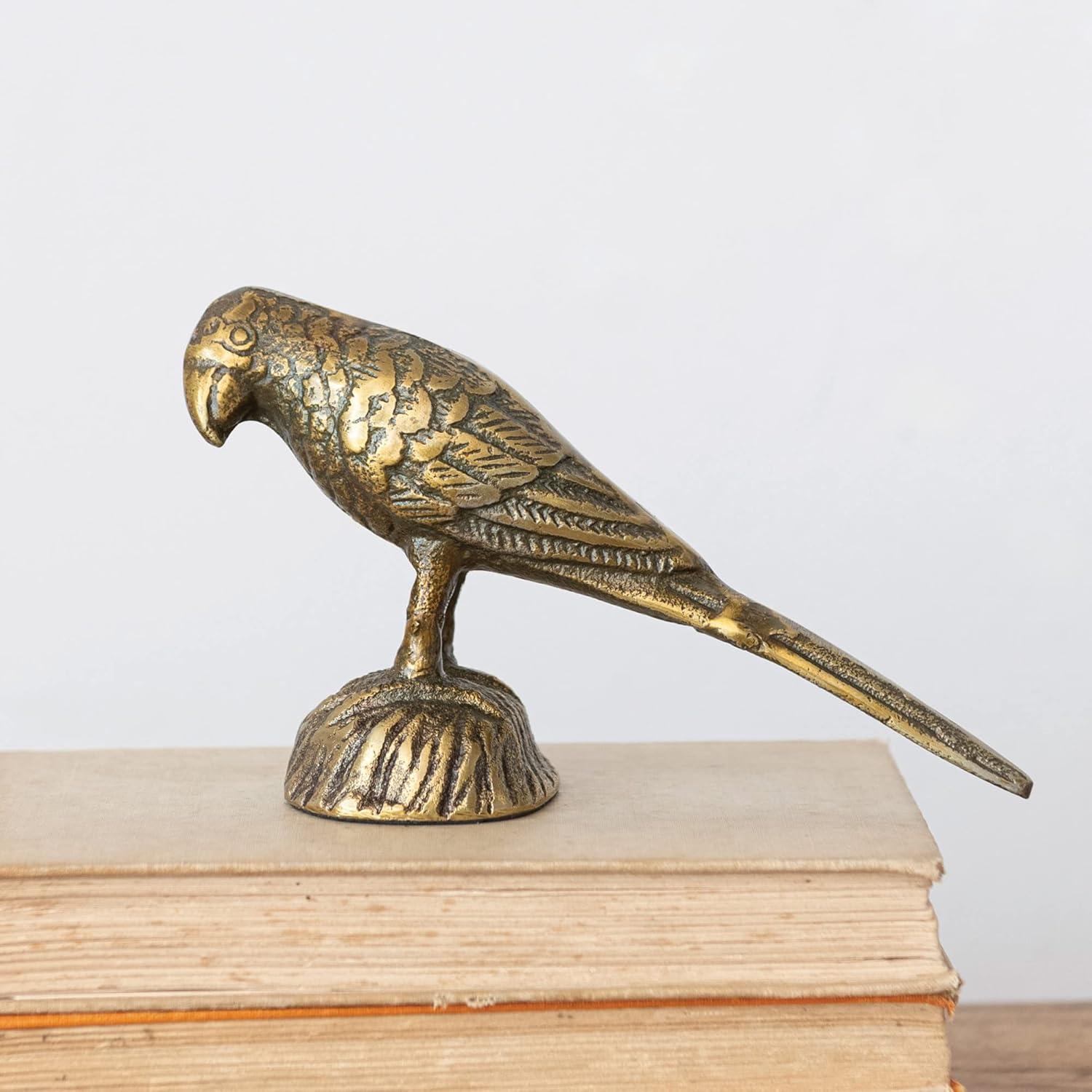 Antique Gold Metal Bird Figurine, 7.5 Inch