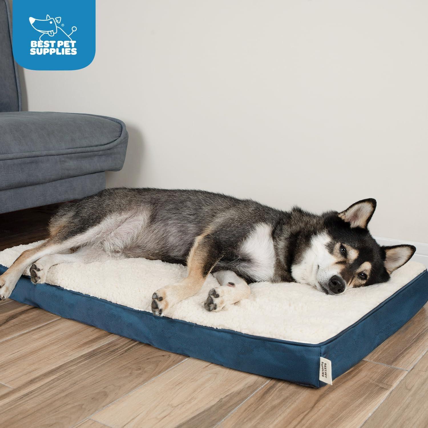 Small Blue Orthopedic Waterproof Dog Bed with Sherpa Fleece