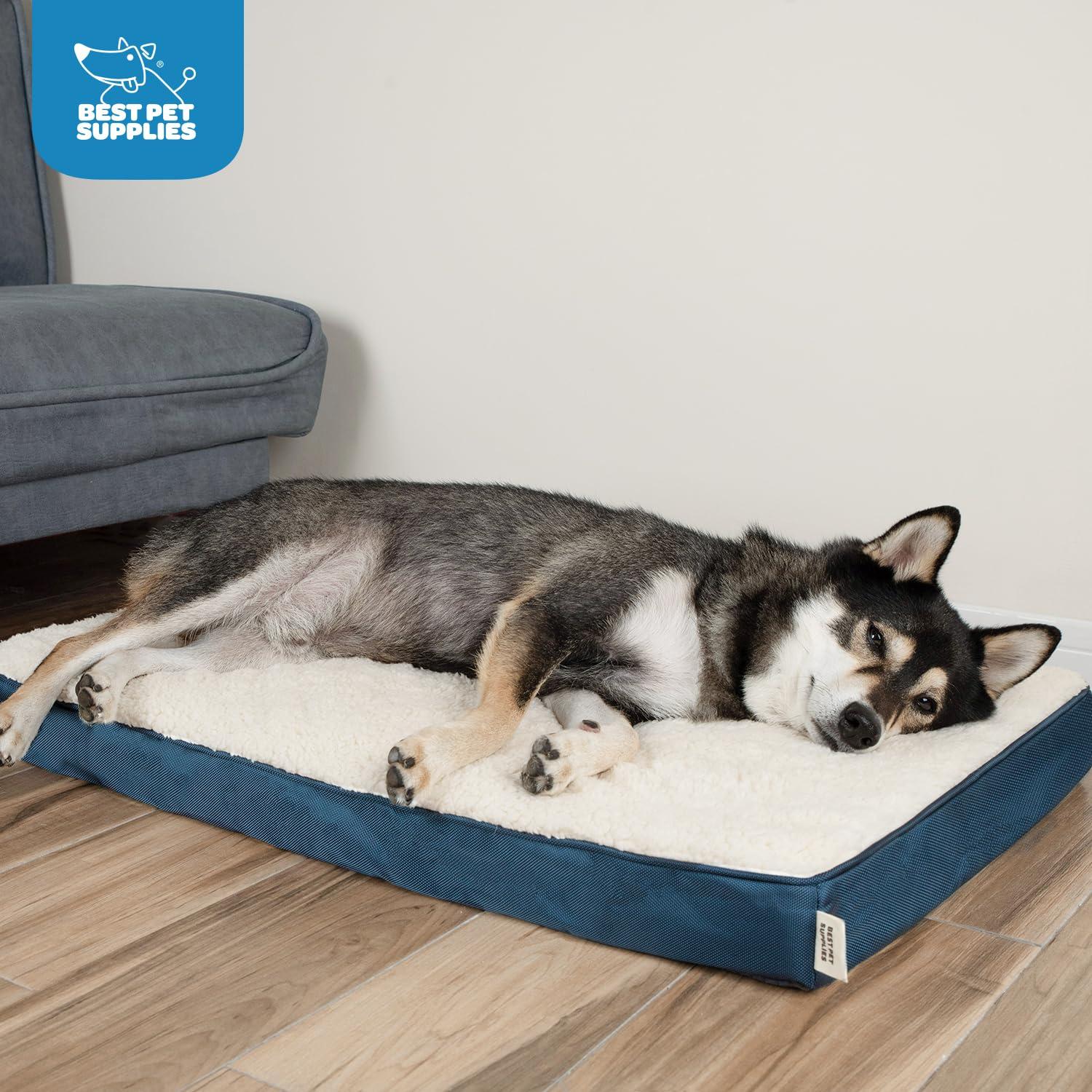 Best Pet Supplies Best Pet Supplies Dog Crate Mat with Waterproof Exterior, Orthopedic Foam, and Sherpa Cover - Blue